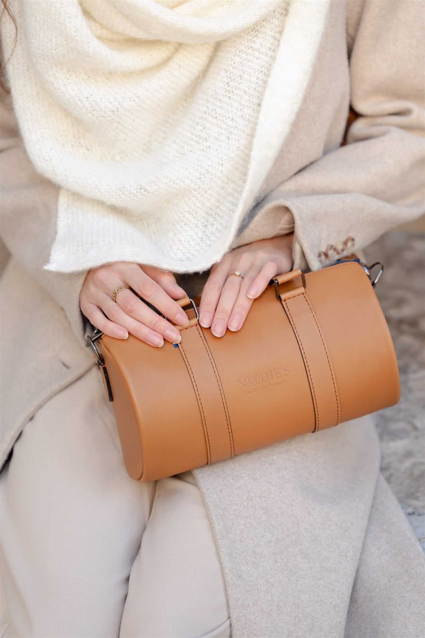 Nodie's Jim cuir camel lisse sac bowling camel