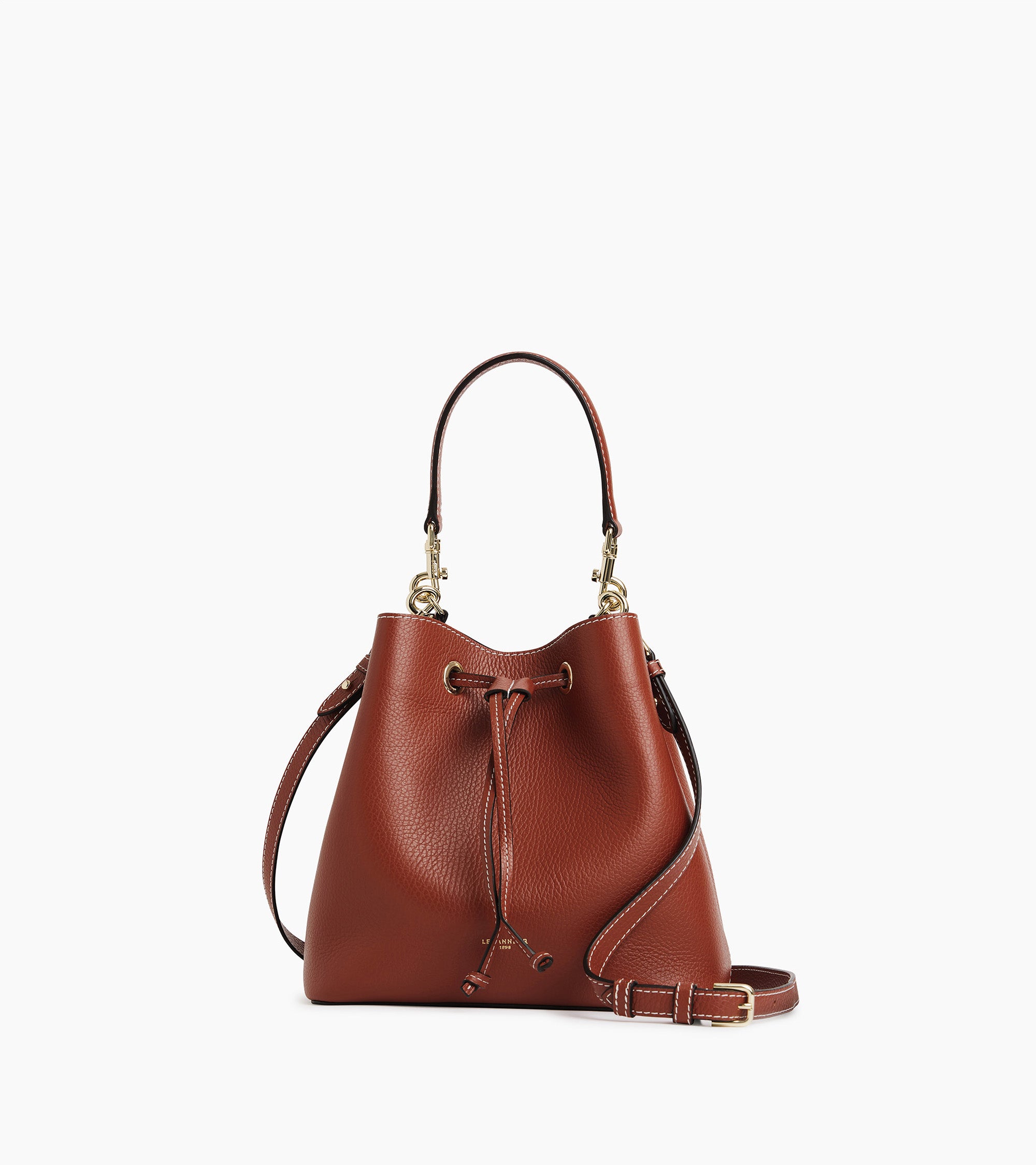 Le Tanneur Louise Sac Seau Cuir Grainé Mahogany Brown