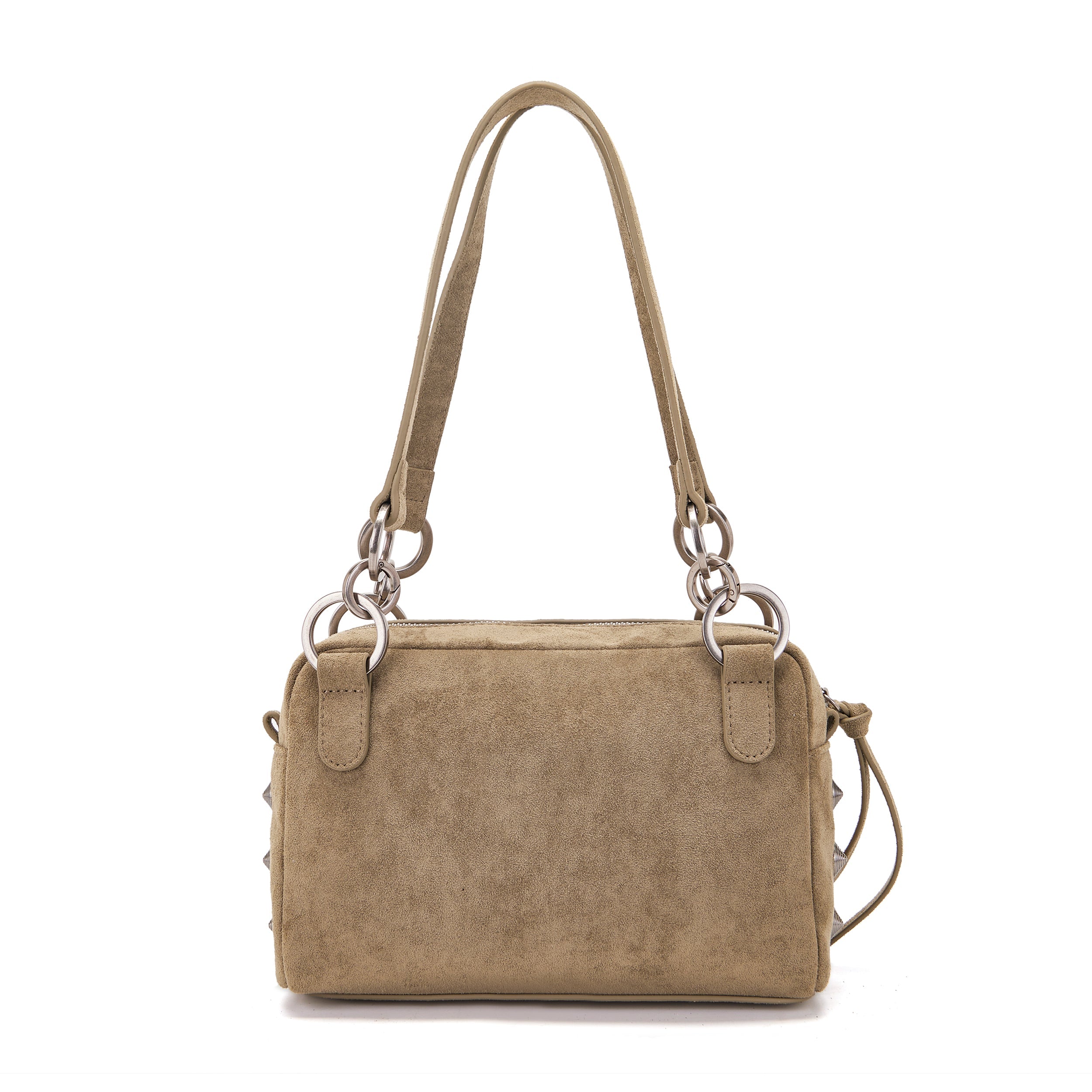 La Carrie Aztec sac épaule suède vert 26x10x18 cm clous