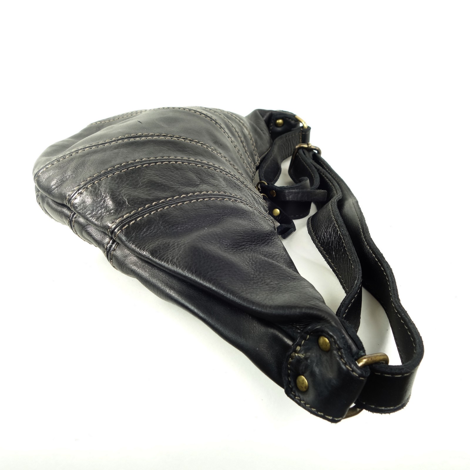 Collection Esprit Cuir ALMA sac banane noir cuir vintage