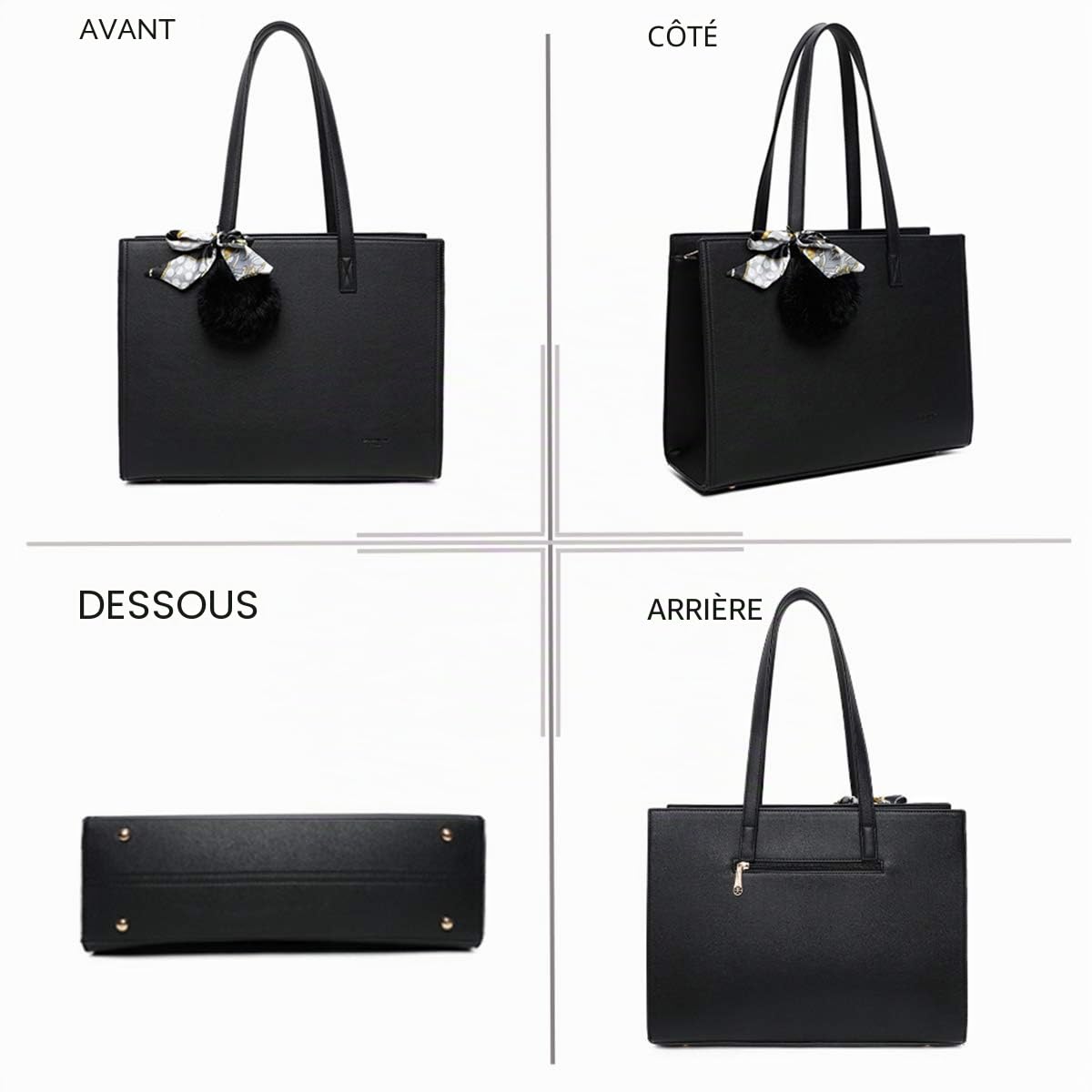 Gallantry Sacs Cabas Tote Bag A4 XL Noir Simili Cuir 38x29cm