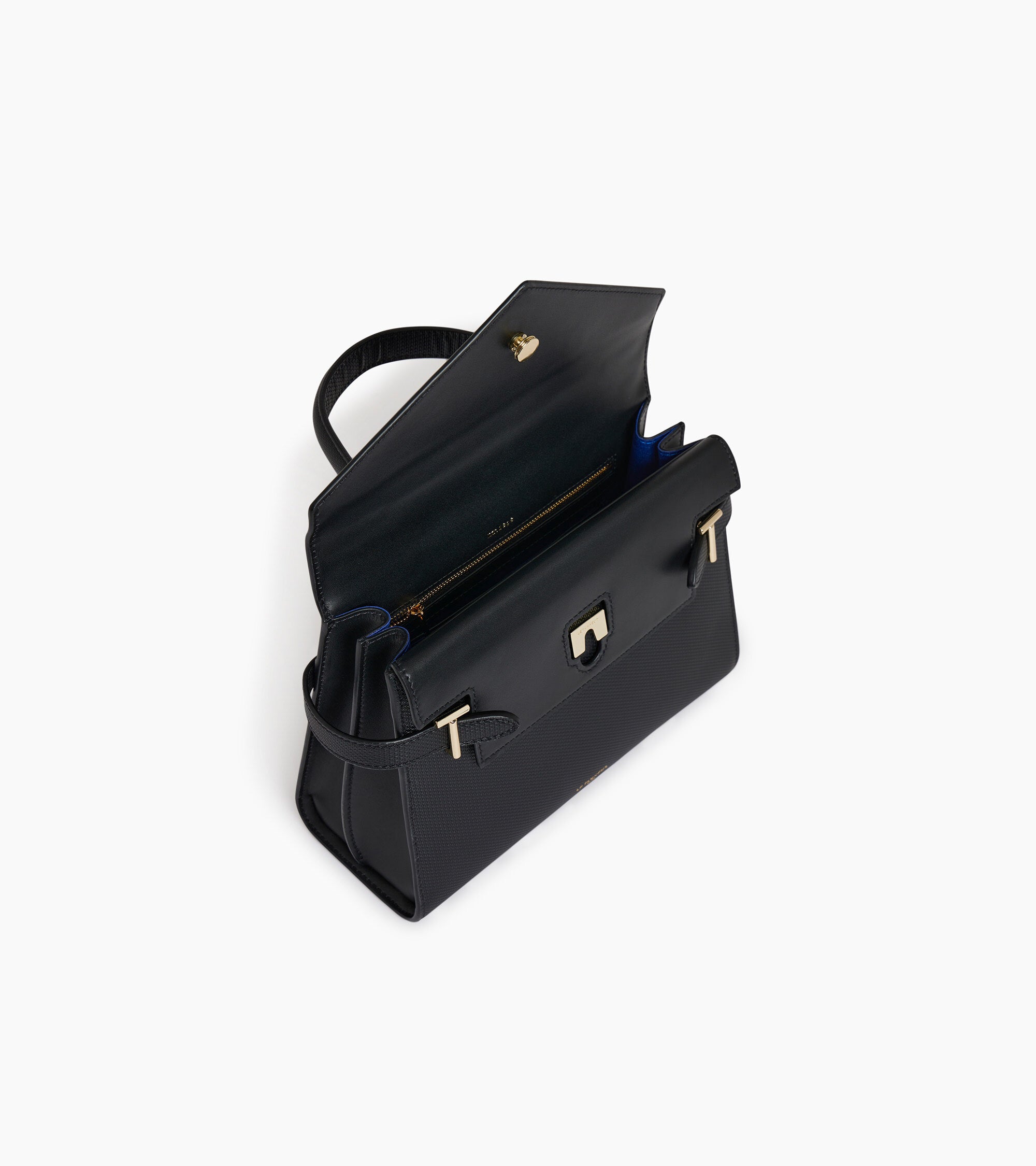 Le Tanneur Emilie double rabat sac à main moyen noir cuir signature