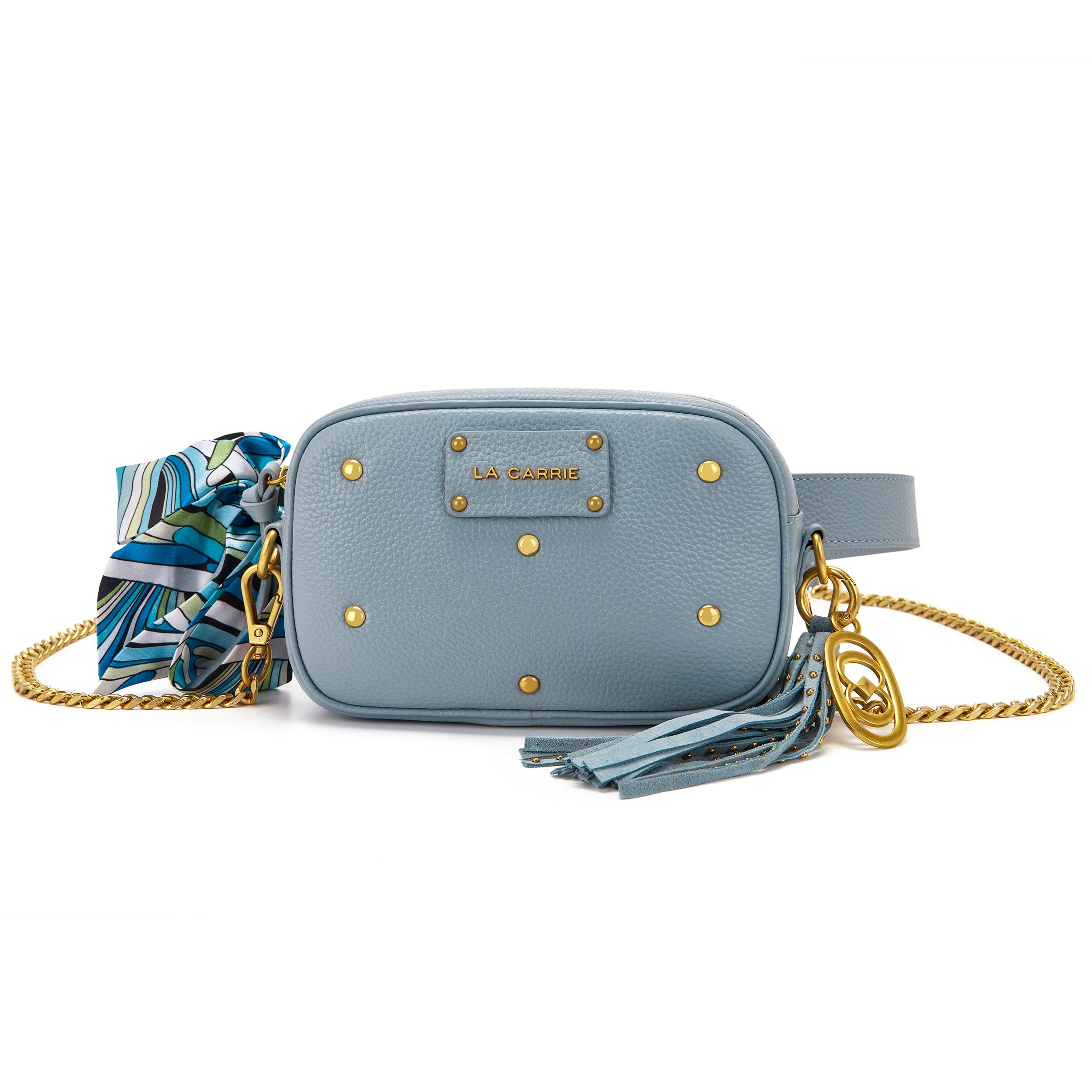 La Carrie Fourlard sac banane bleu ciel cuir