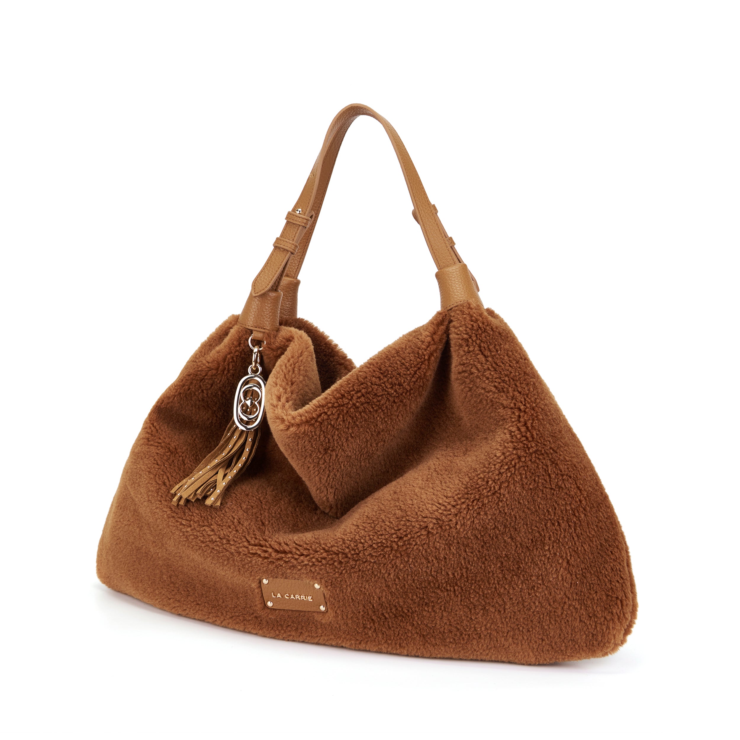 La Carrie Teddy sac shopping fourrure marron 56x02x32 cm