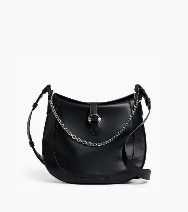 Le Tanneur Pia grand sac bandoulière cuir lisse Noir