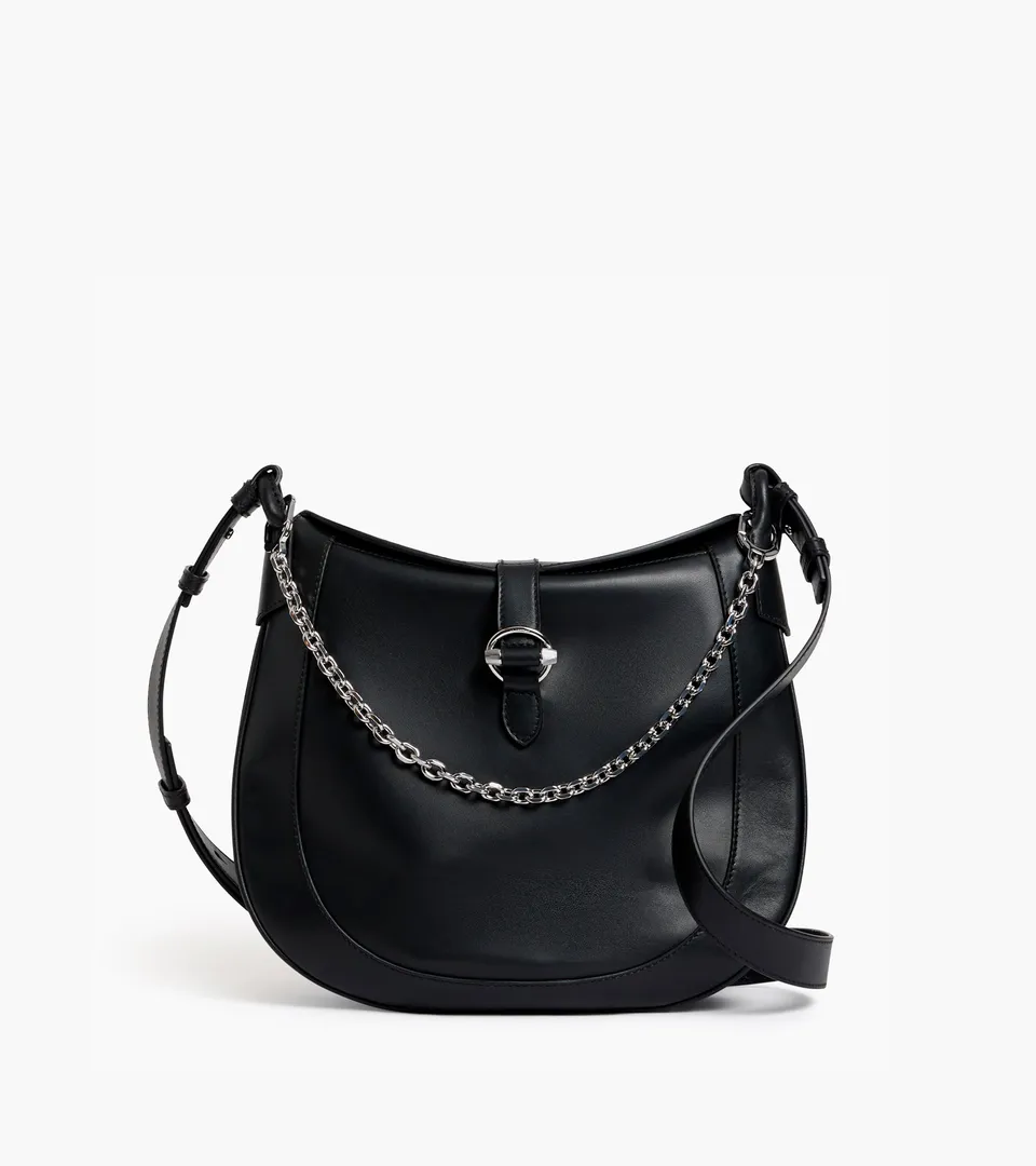 Le Tanneur Pia grand sac bandoulière cuir lisse Noir