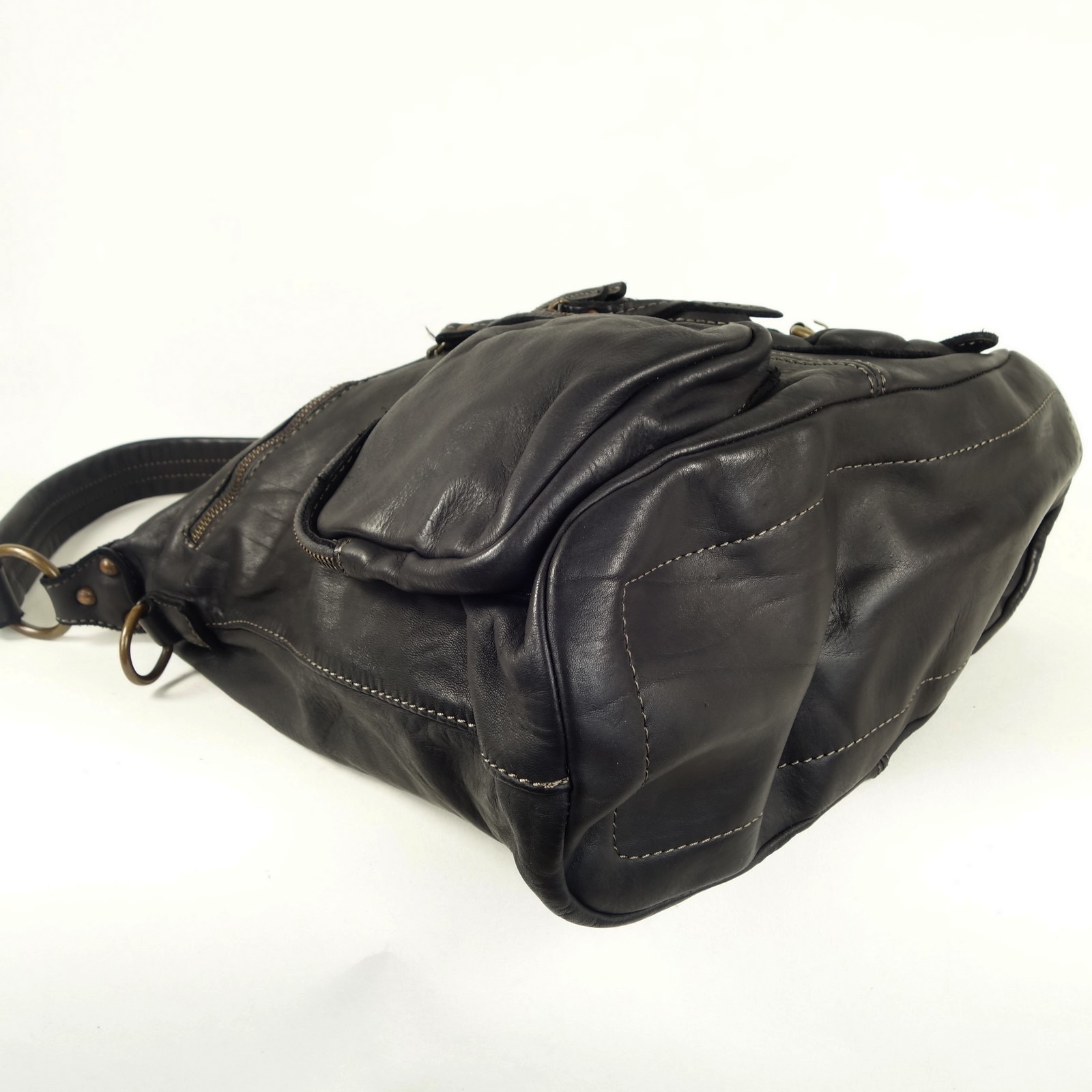 Collection Esprit Cuir STELLA sac épaule cuir noir trapèze