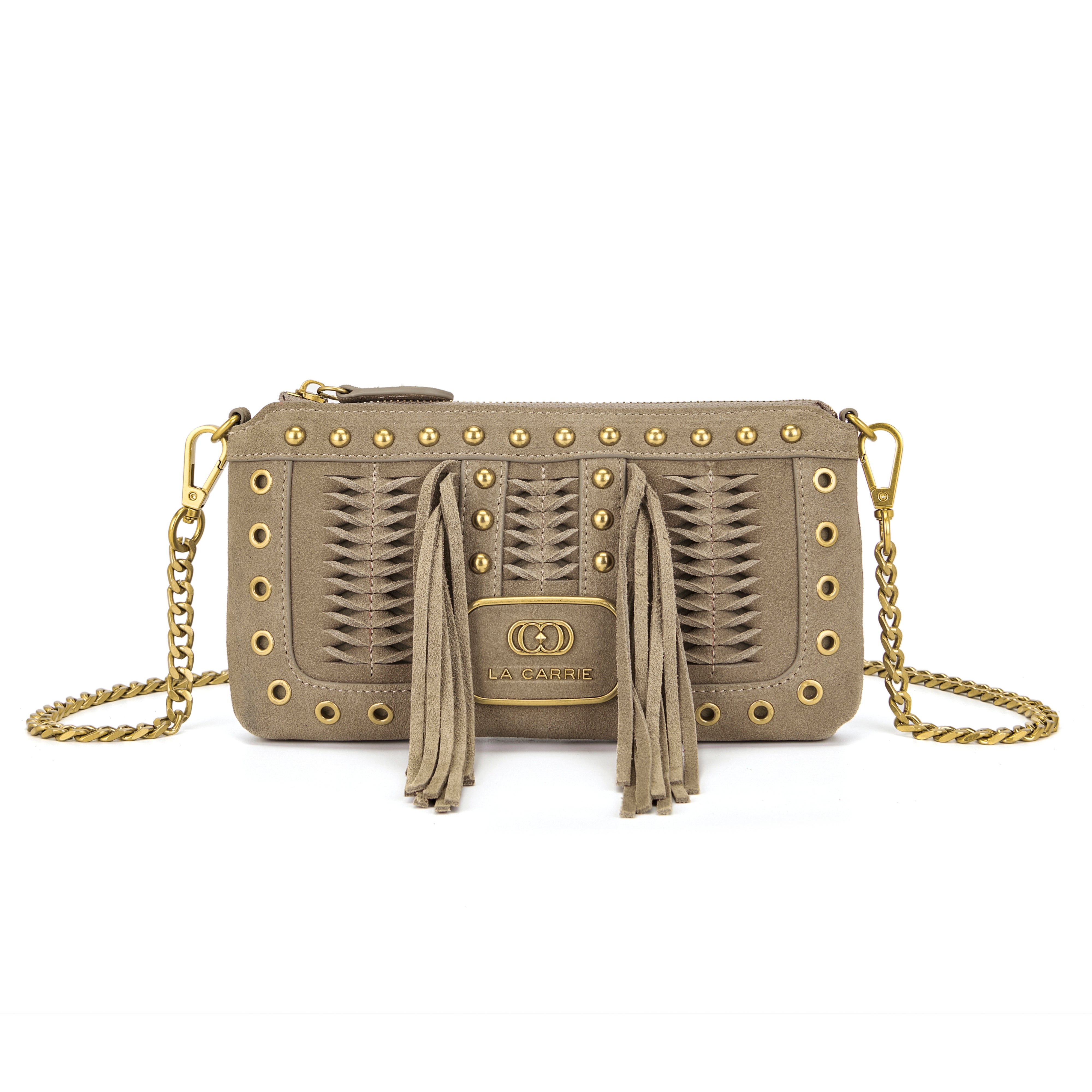 La Carrie Apallosa portefeuille daim taupe 25x3x13 cm