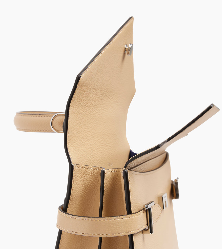 Le Tanneur Emilie sac à main cuir grainé Desert double rabat
