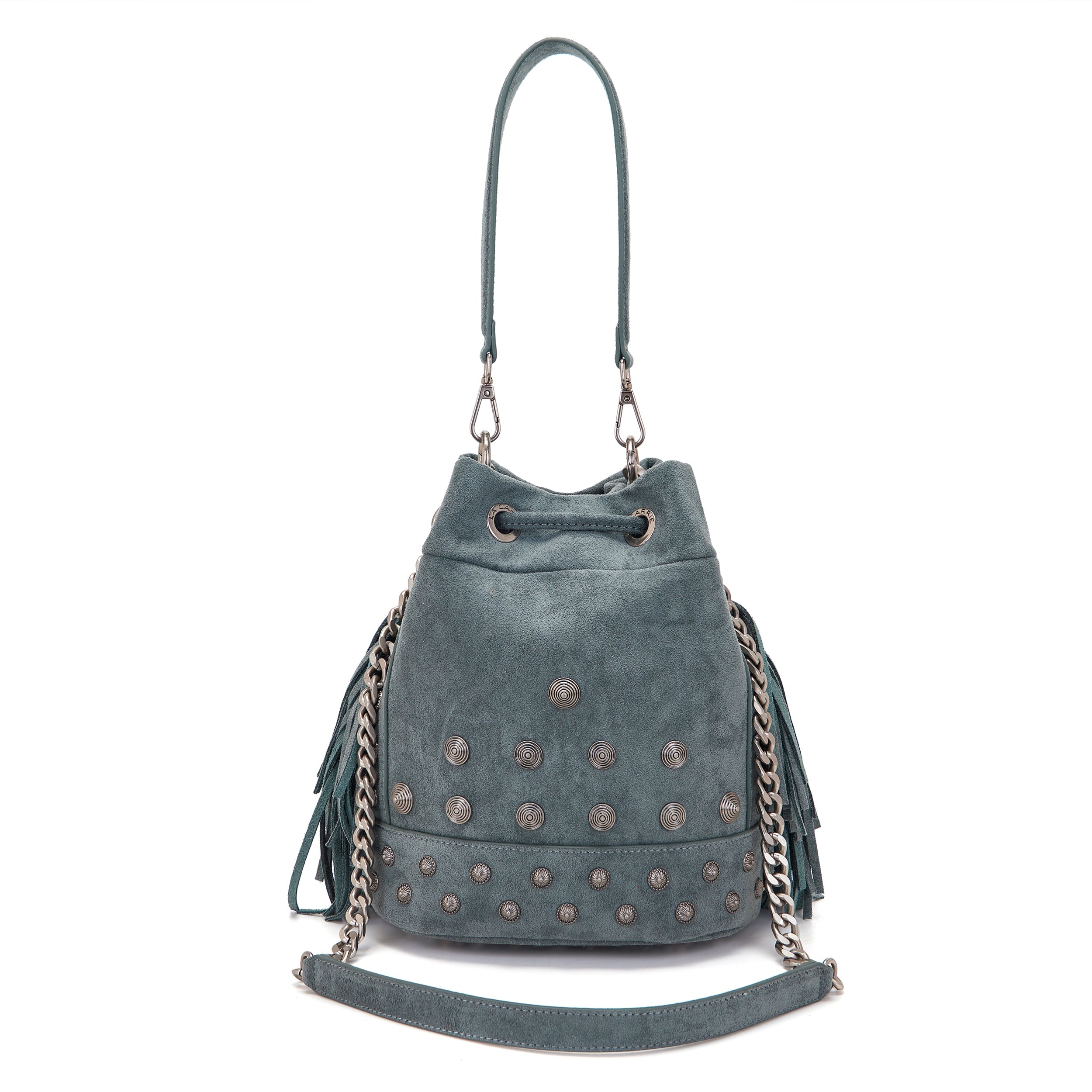 La Carrie Aztec sac seau jeans 26x28 cm suède clous