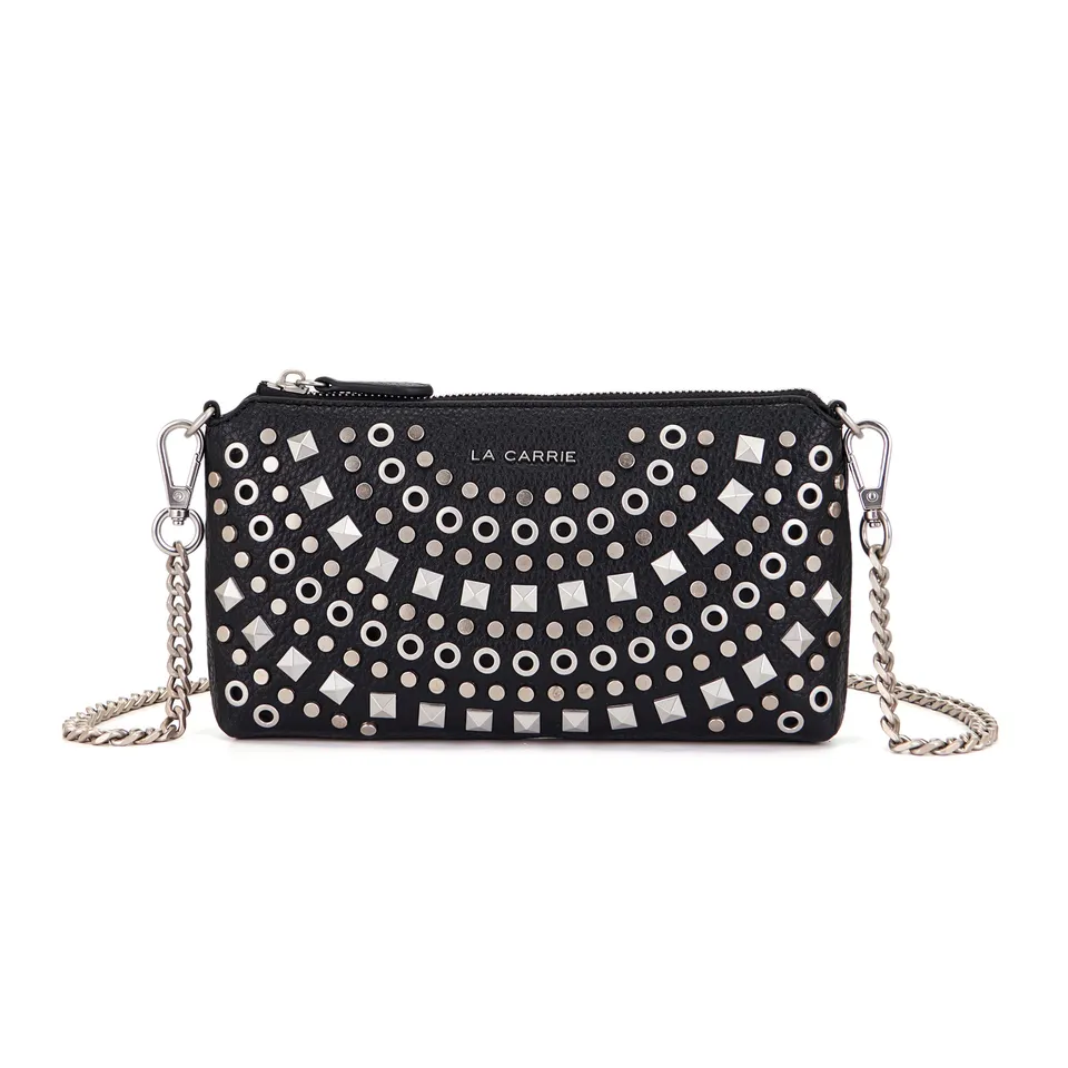 La Carrie Bag Solid portefeuille noir clouté 25x3x13cm