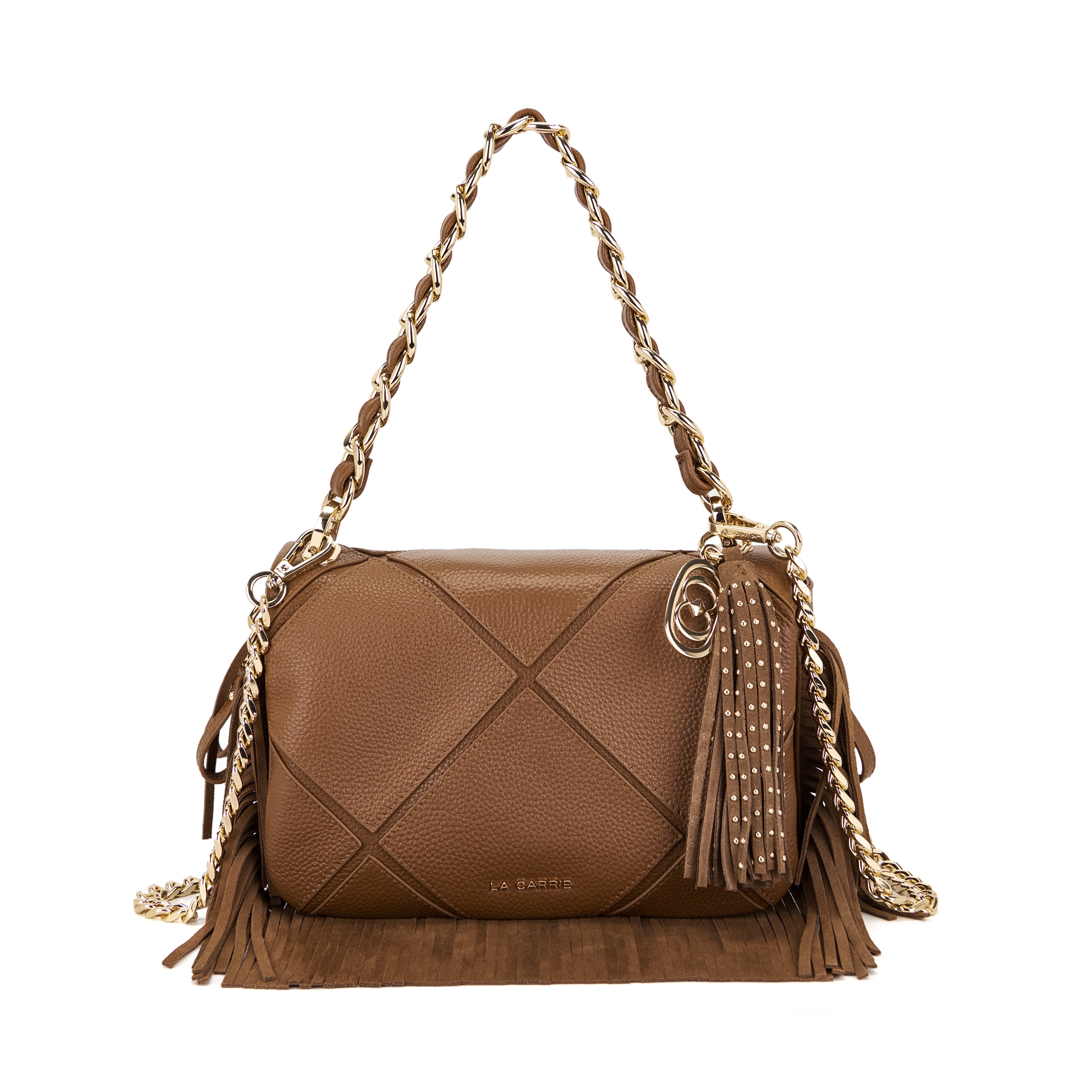 La Carrie Bag Isabel sac bandoulière cuir camel chaîne