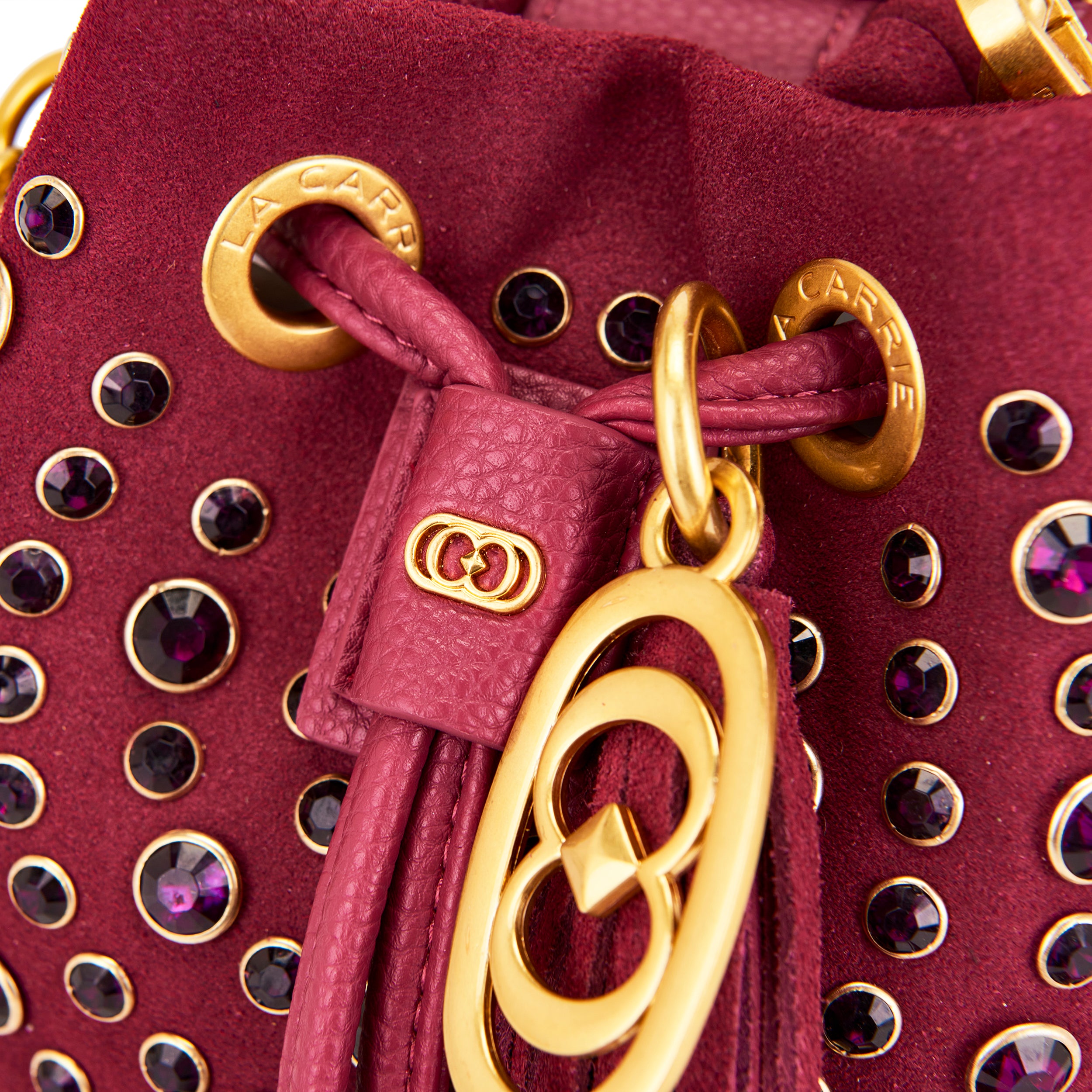 La Carrie Andromeda sac seau bordeaux cuir strass