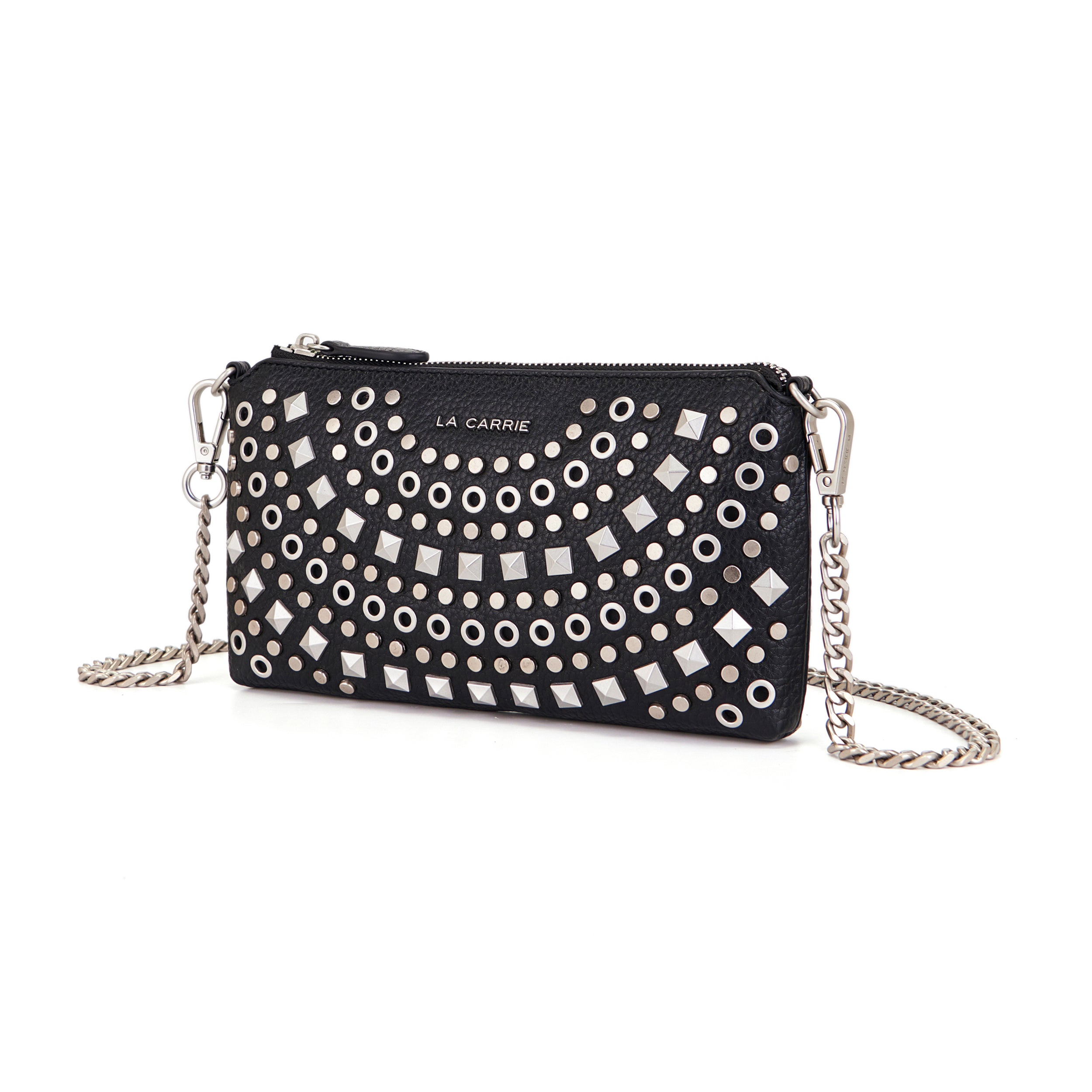 La Carrie Bag Solid portefeuille noir clouté 25x3x13cm