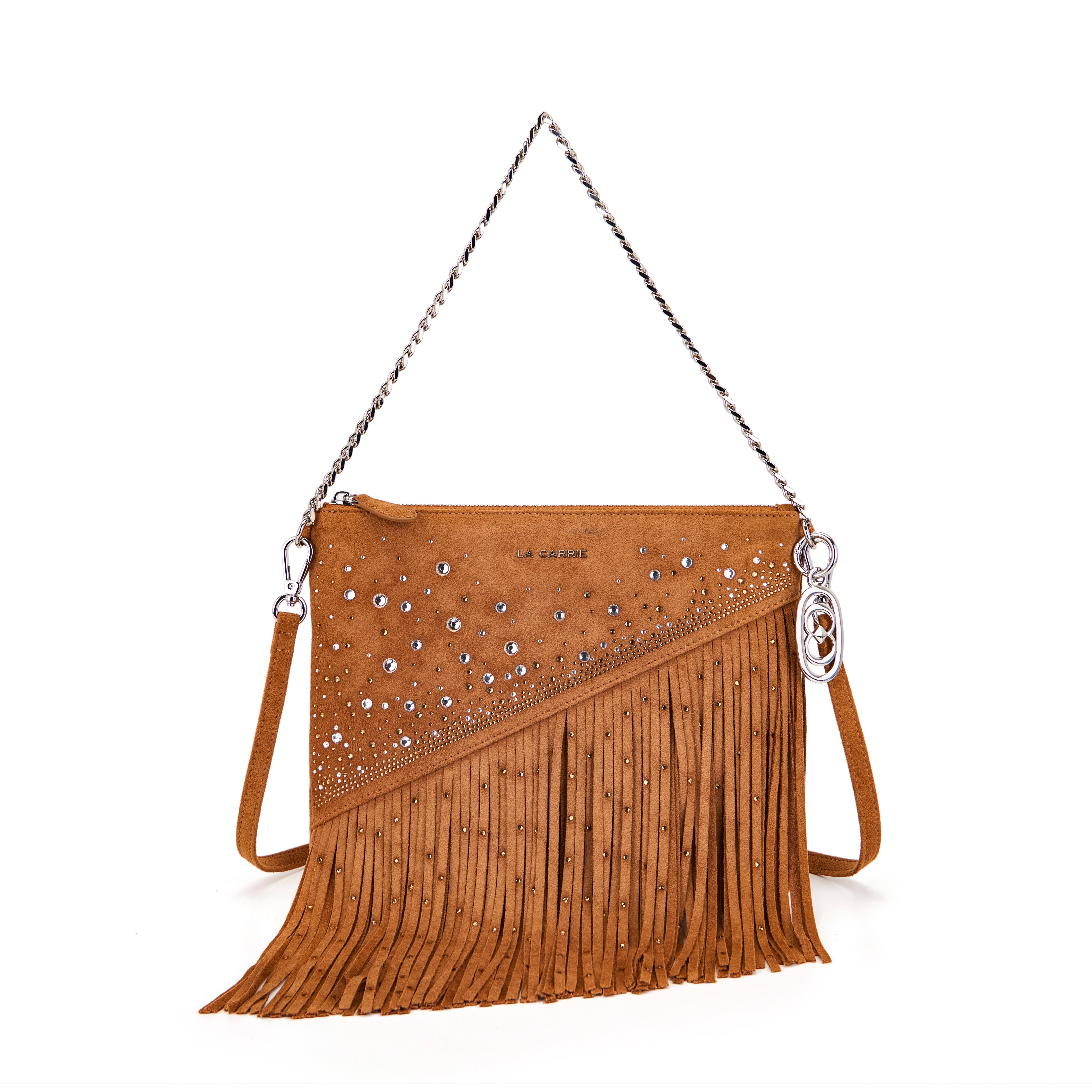 La Carrie Capsule sac bandoulière bordeaux suède franges