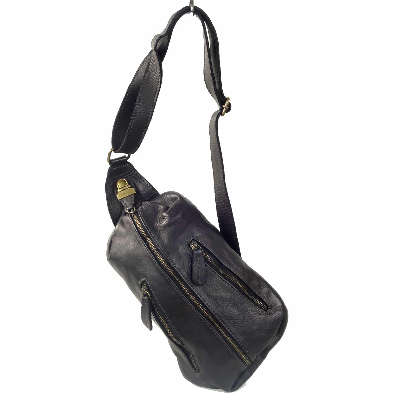 Collection Esprit Cuir ACHILLE sac banane cuir noir holster