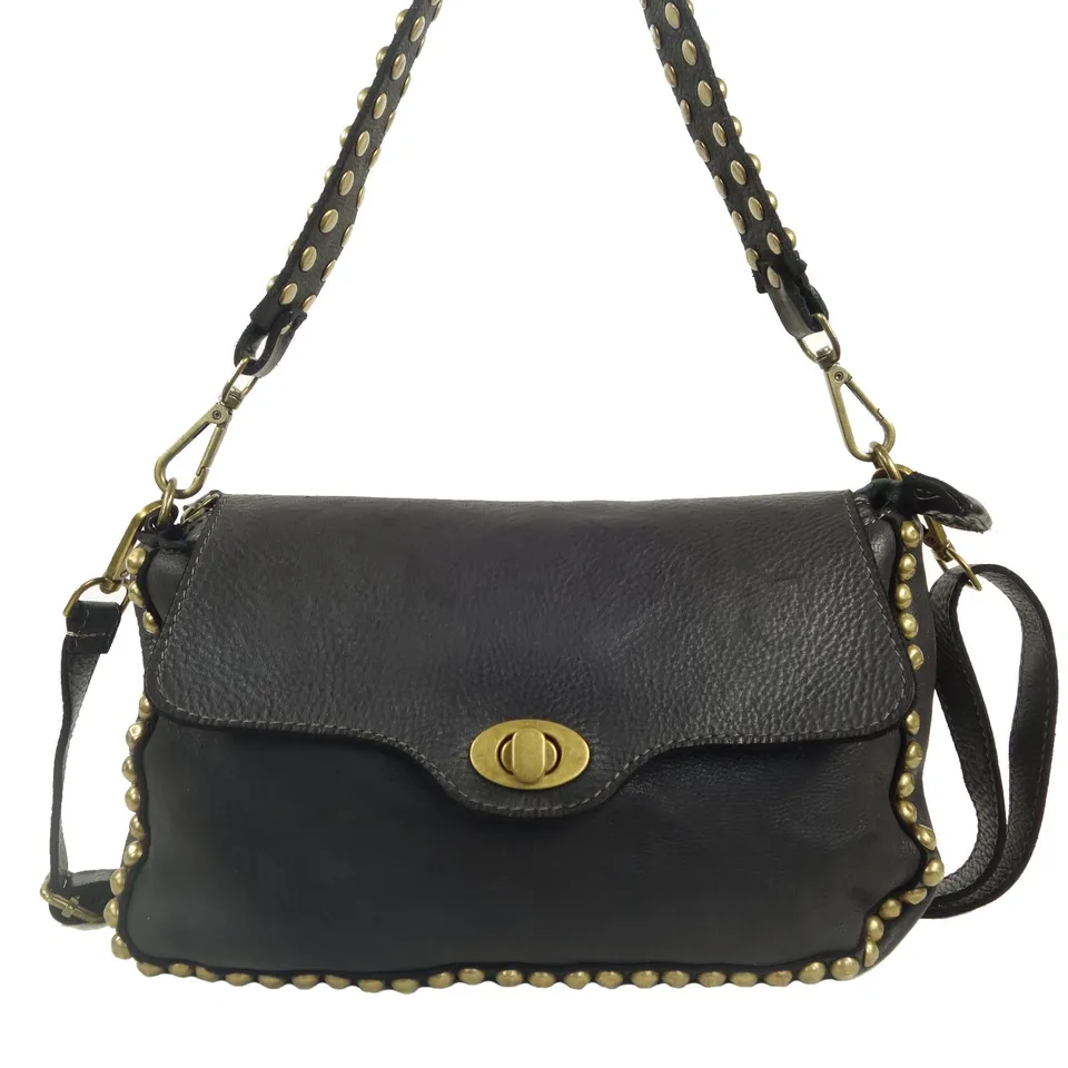 Collection Esprit Cuir MARIETTE pochette cuir noir clouté femme