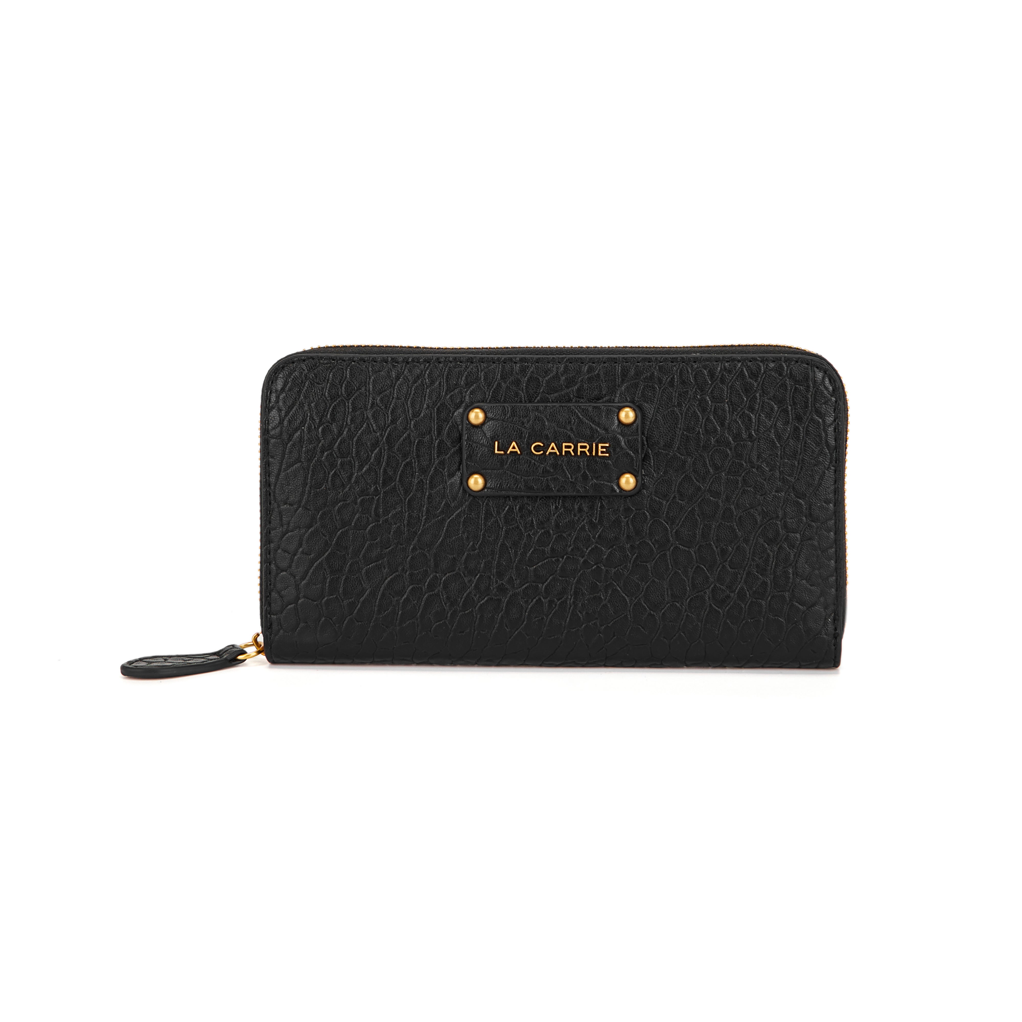 La Carrie Wallet portefeuille zip noir relief doré