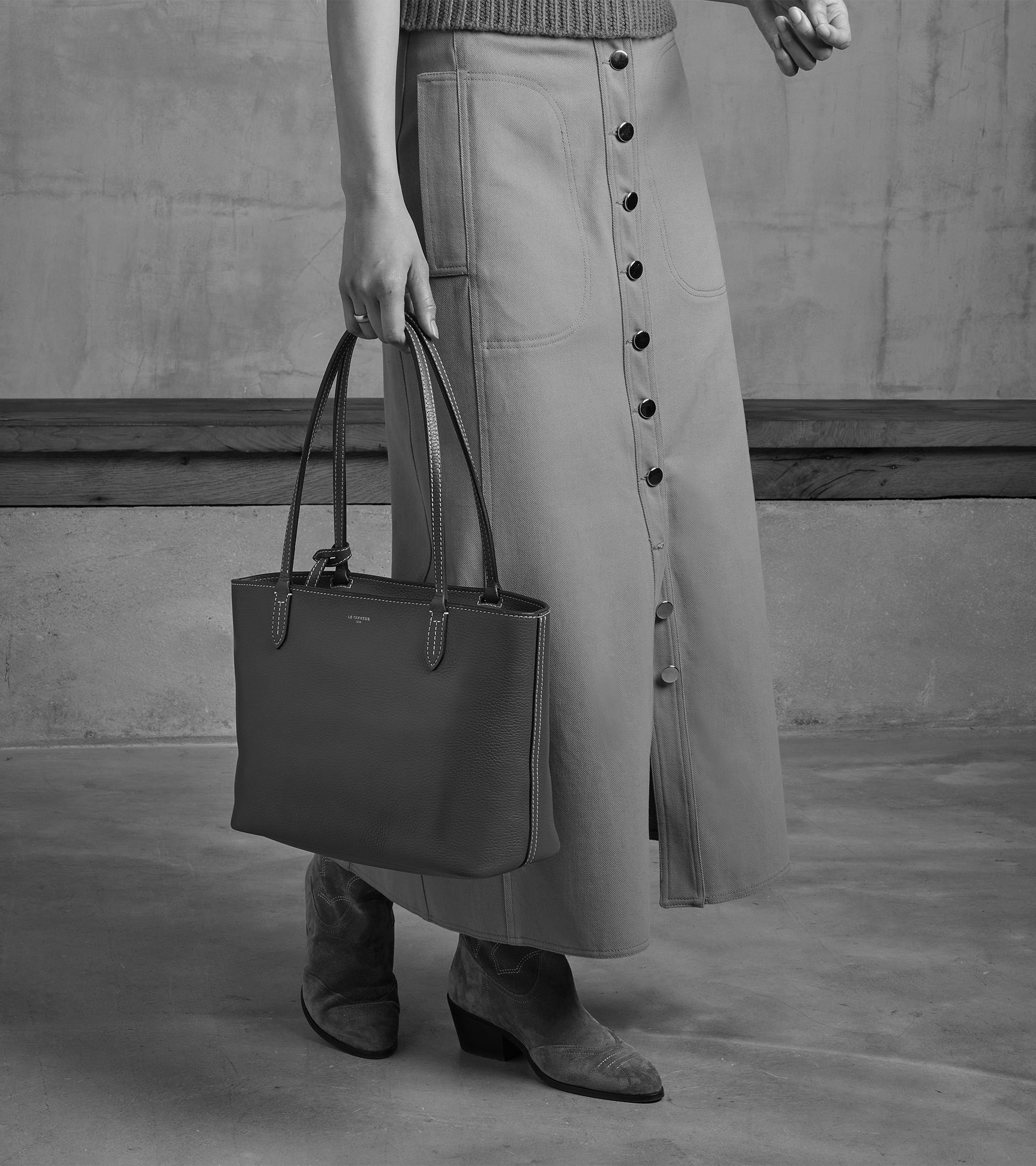 Le Tanneur Louise petit cabas cuir grainé bleu