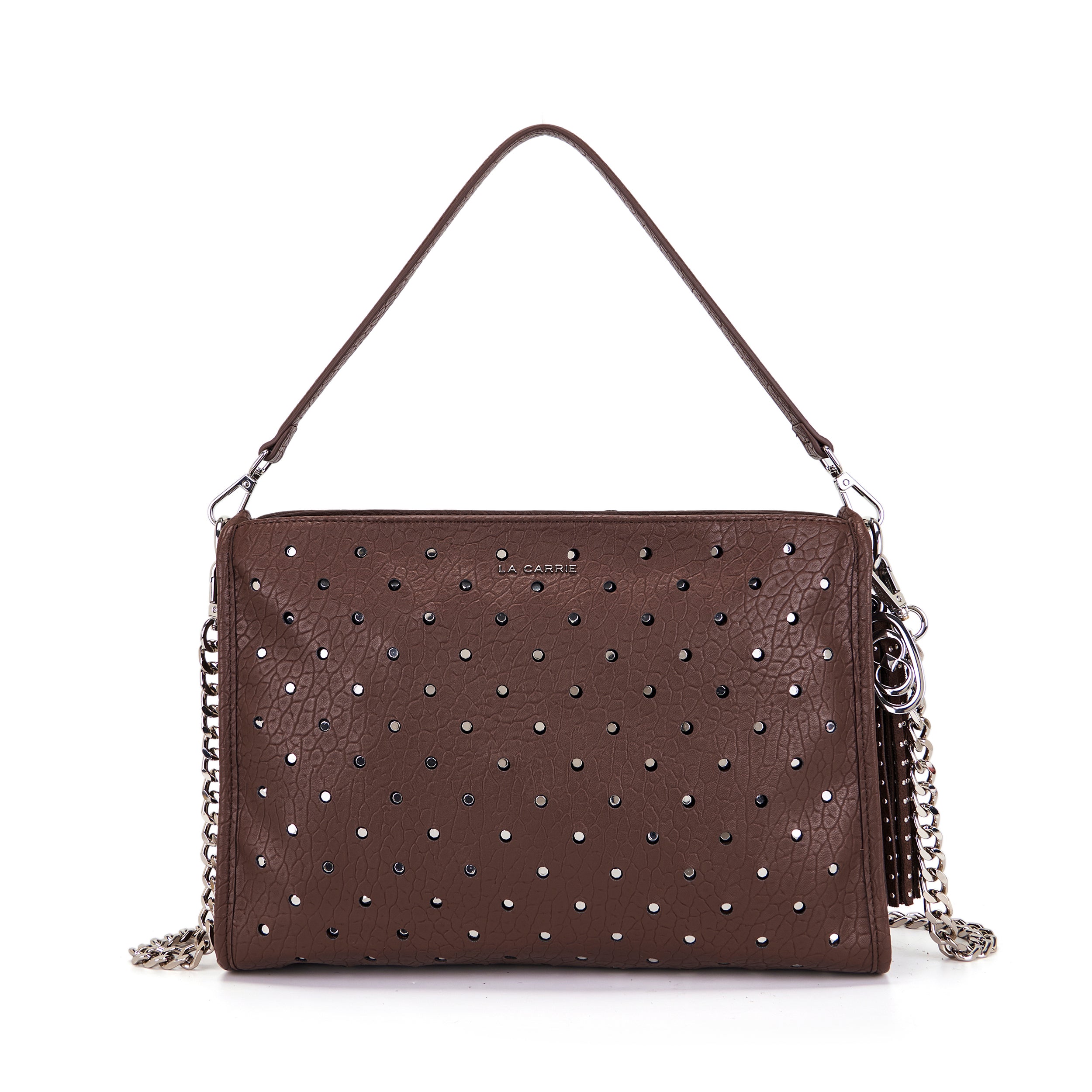 La Carrie Downtown sac épaule taupe 34 cm clouté