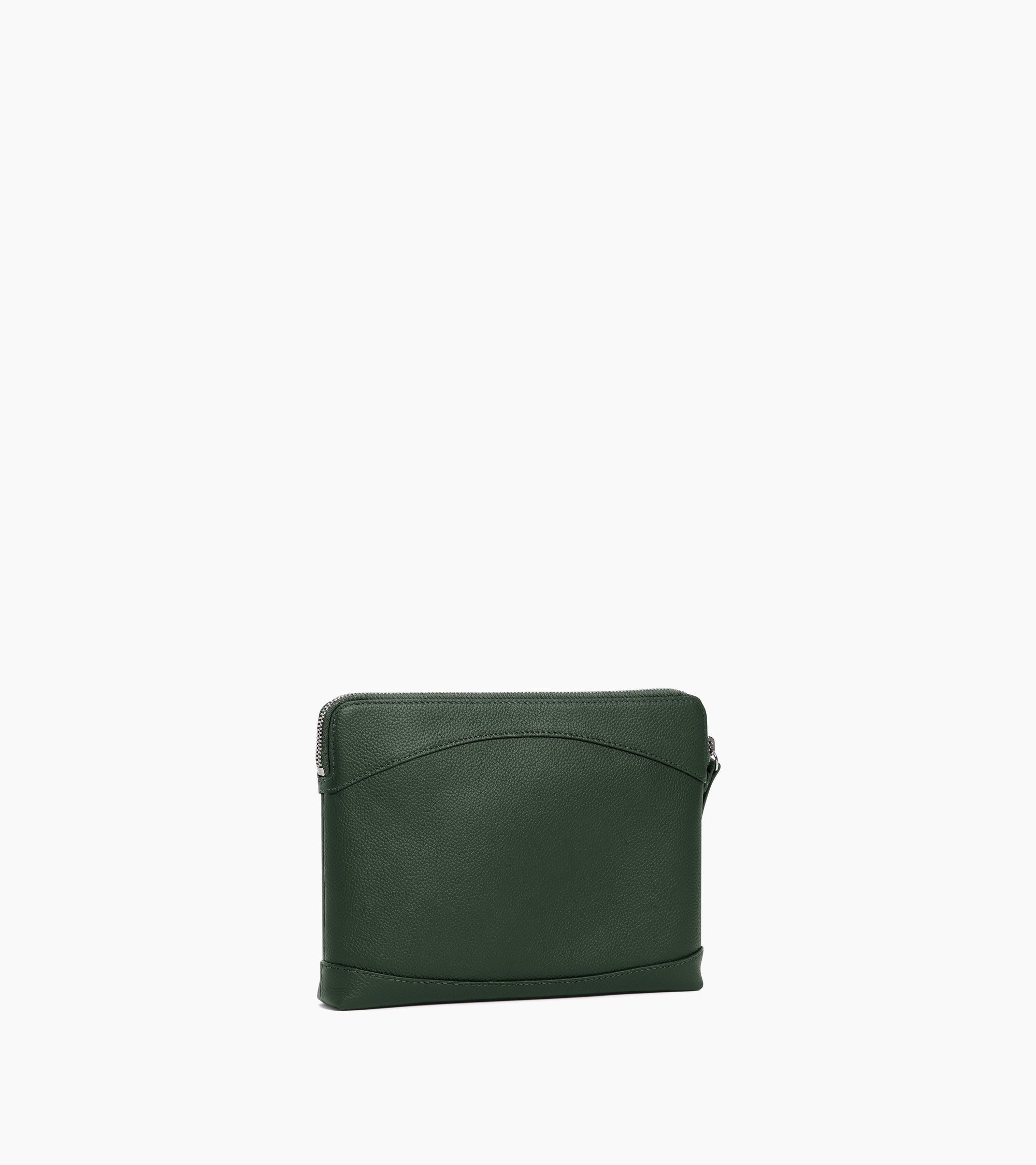 Le Tanneur pochette cuir grainé Green Malachite zippée