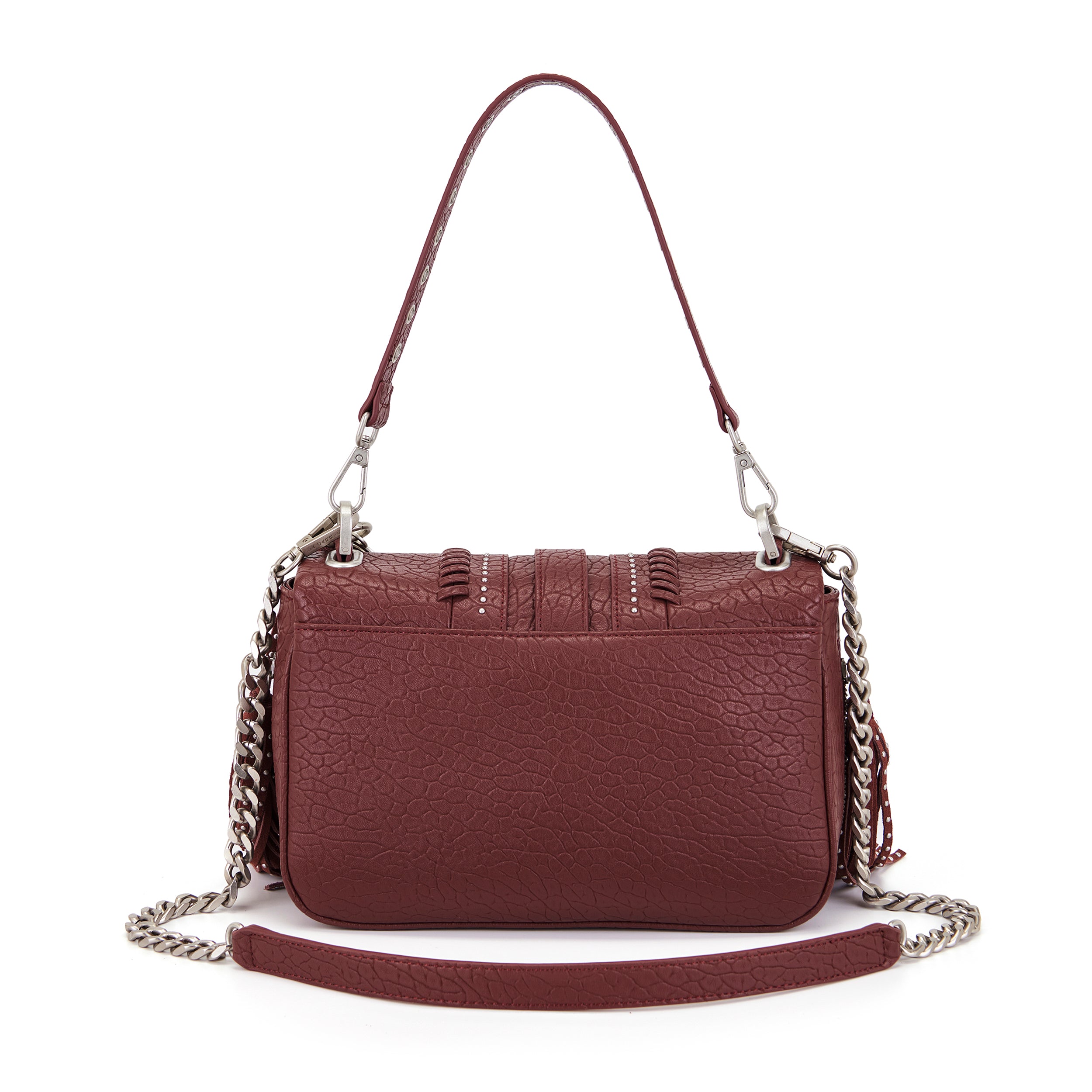 La Carrie Isabel Moterrey sac bandoulière bordeaux clouté