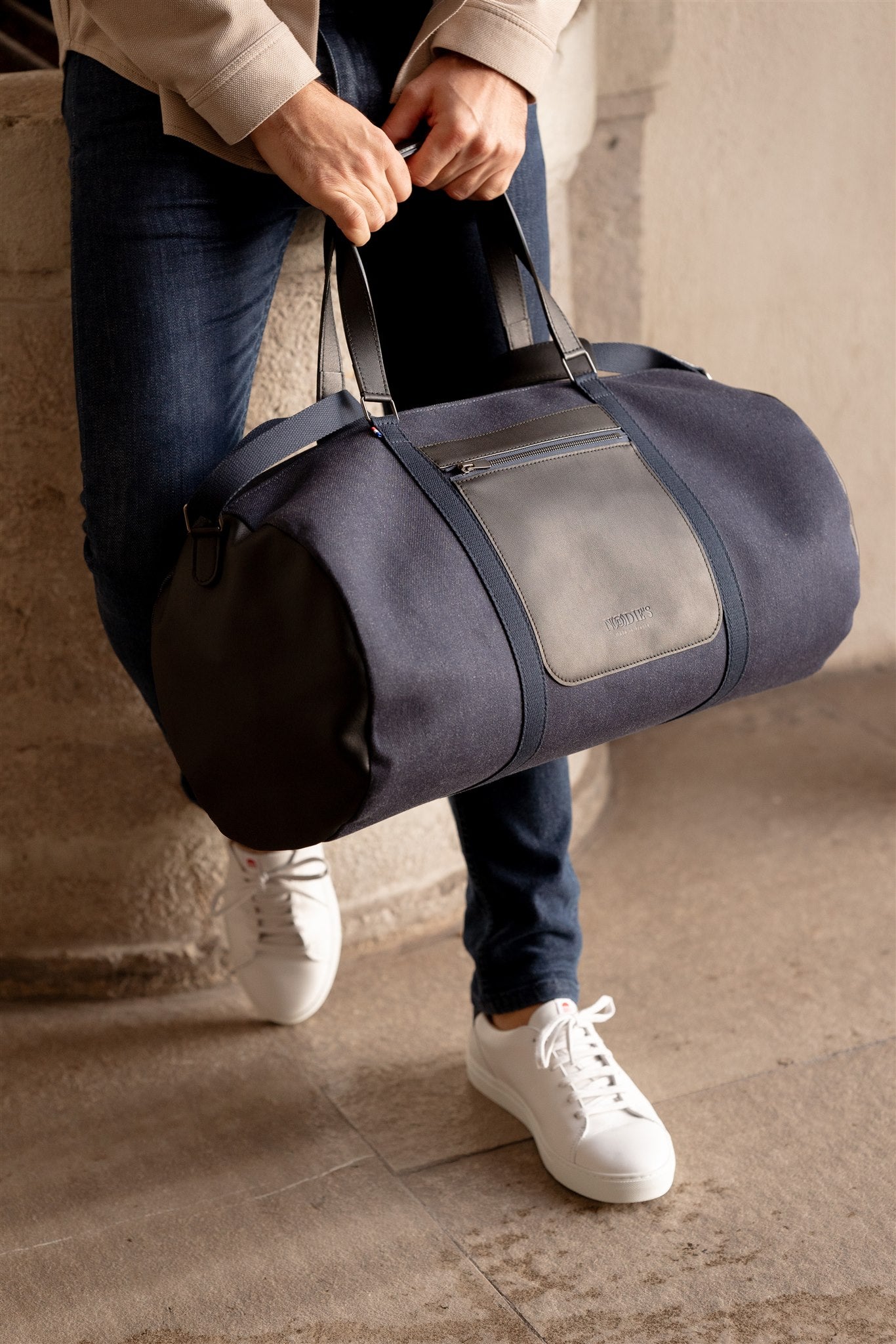 Nodie's Sacs de voyage Jacques polochon noir cuir et jean