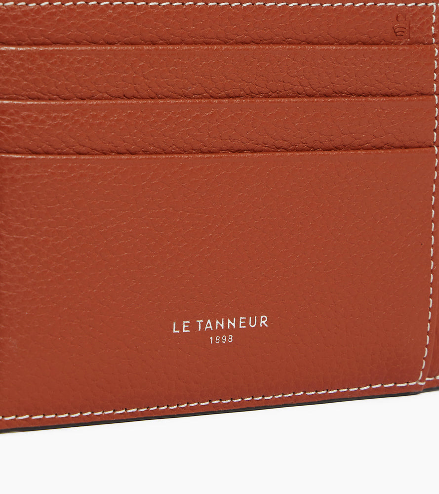 Le Tanneur Emile porte-cartes cuir grainé zip Mahogany Brown