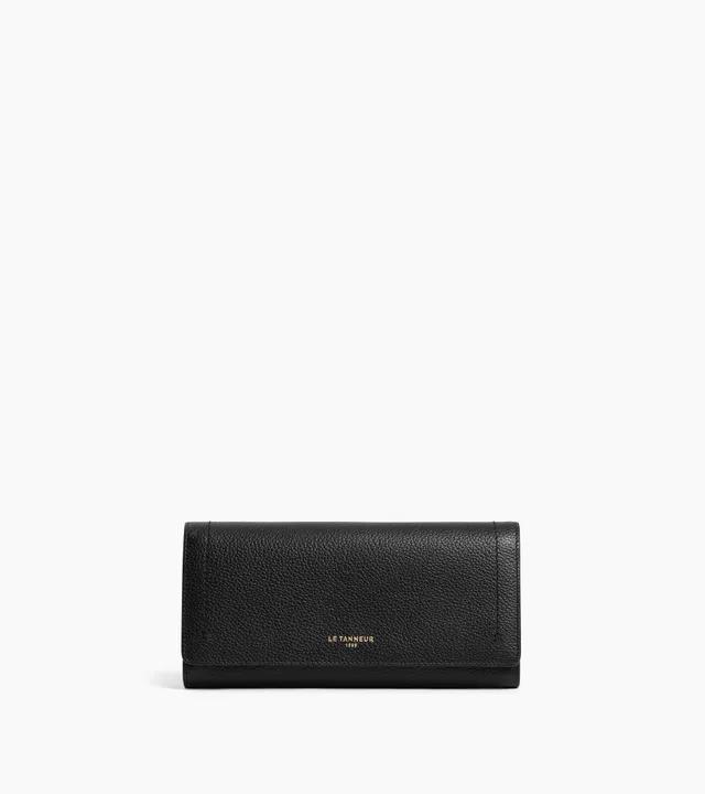 Le Tanneur Louison grand portefeuille cuir grainé noir rabat