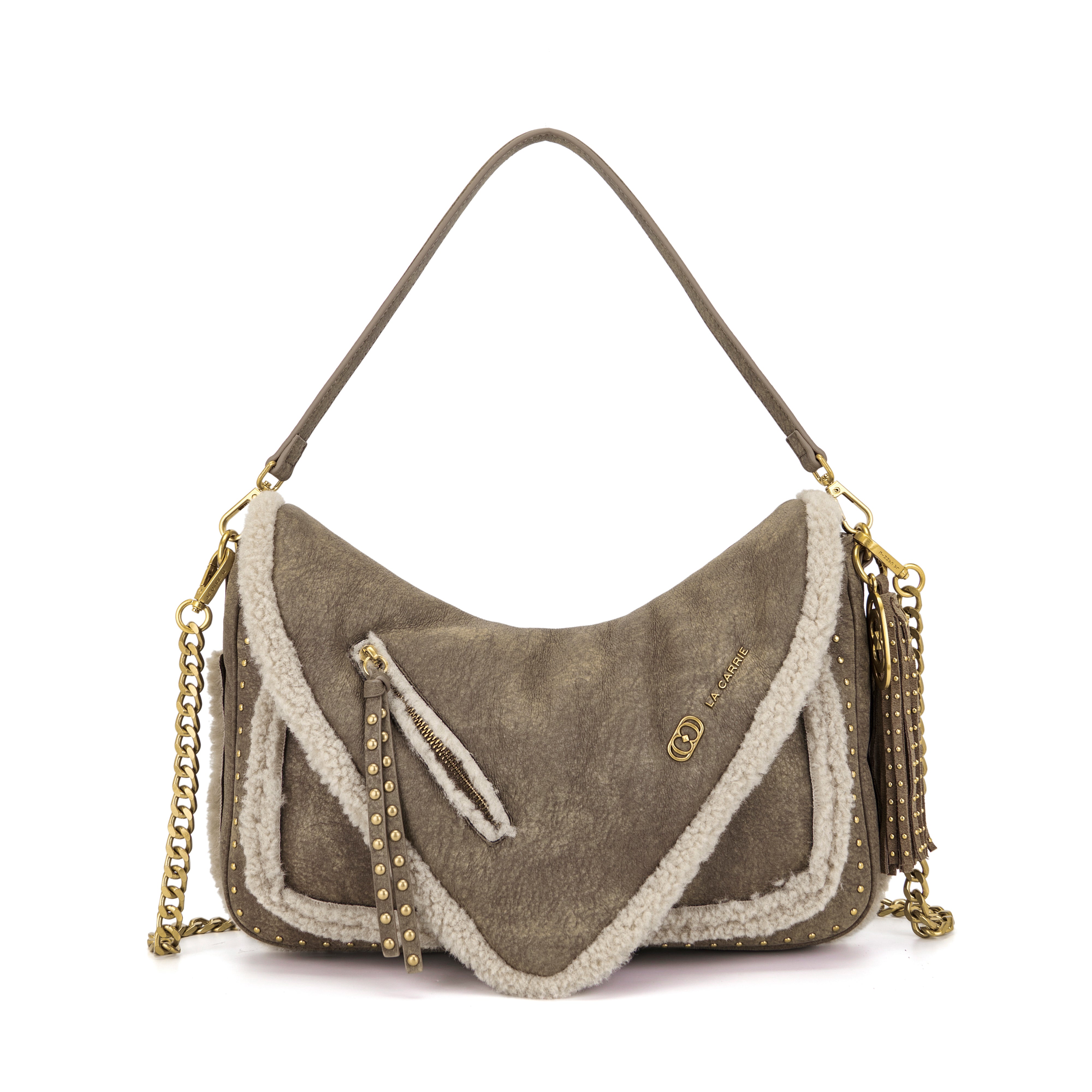 La Carrie Warmtouch sac à main taupe franges