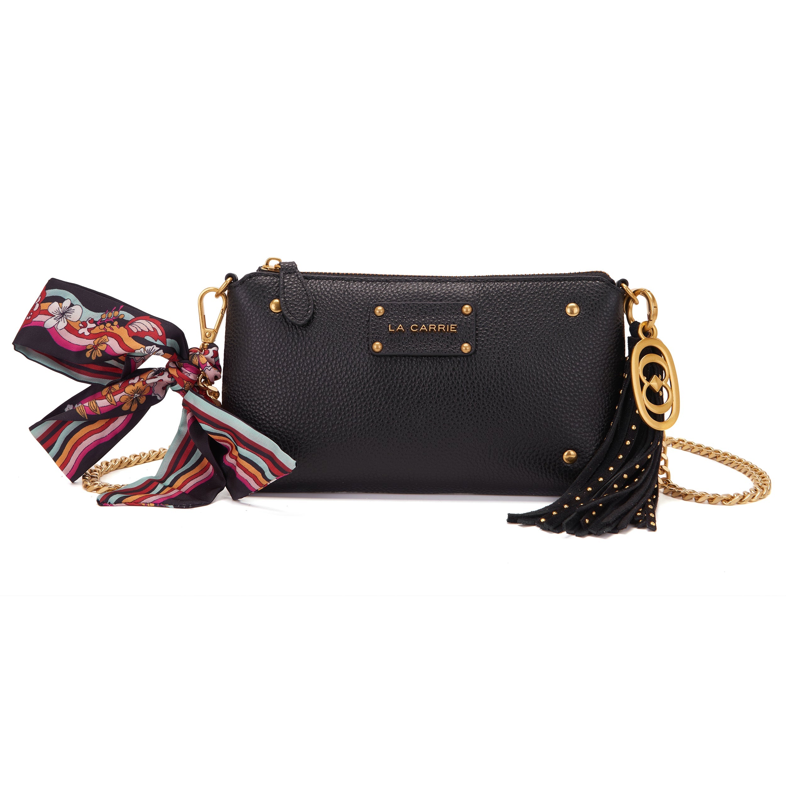 La Carrie Bag Foulard portefeuille noir cuir 25x4x13,5cm