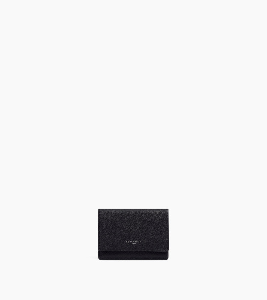 Le Tanneur Emilie porte-cartes rabat noir cuir grainé RFID