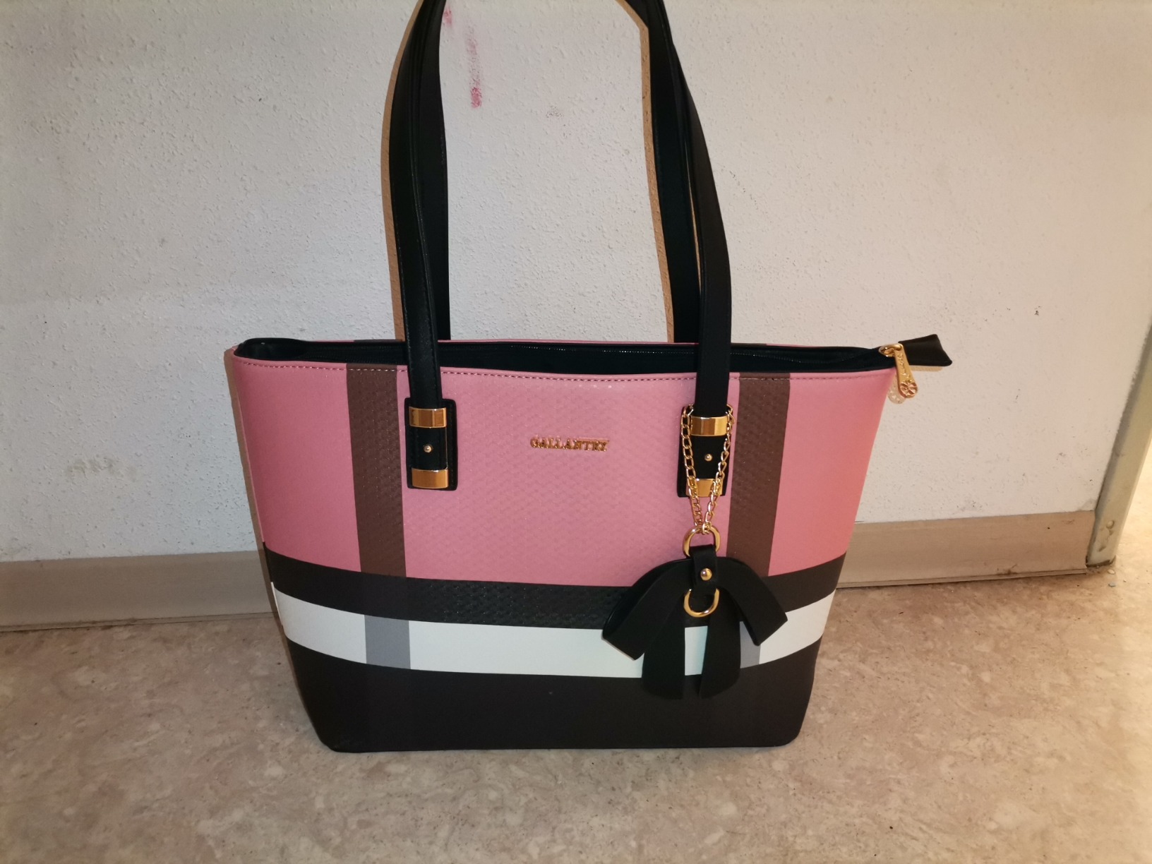 Gallantry Sacs Cabas Tote Bag XL Similicuir Rose Rayures A4