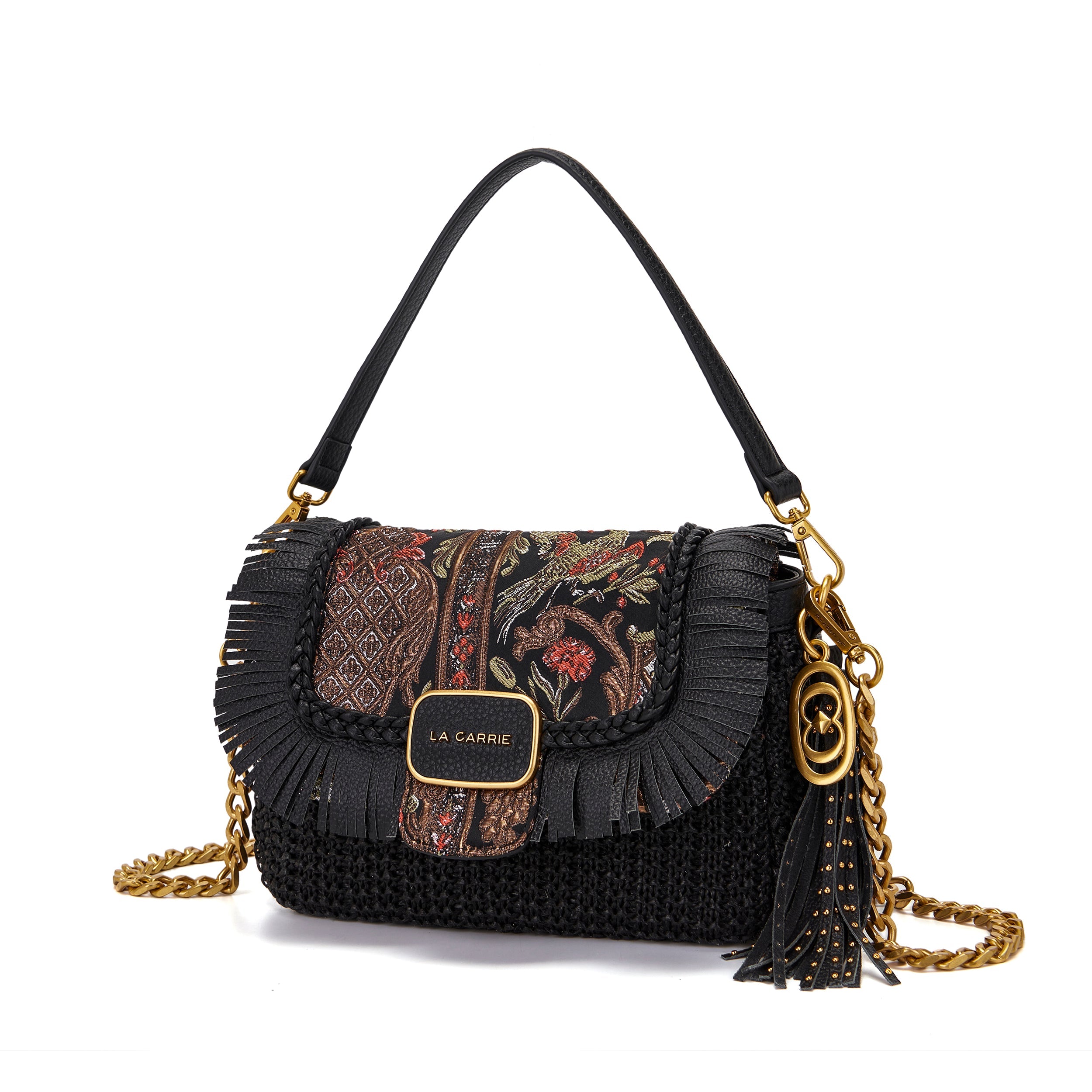 La Carrie Bag Arabesque sac bandouliere raphia noir 32x12x21
