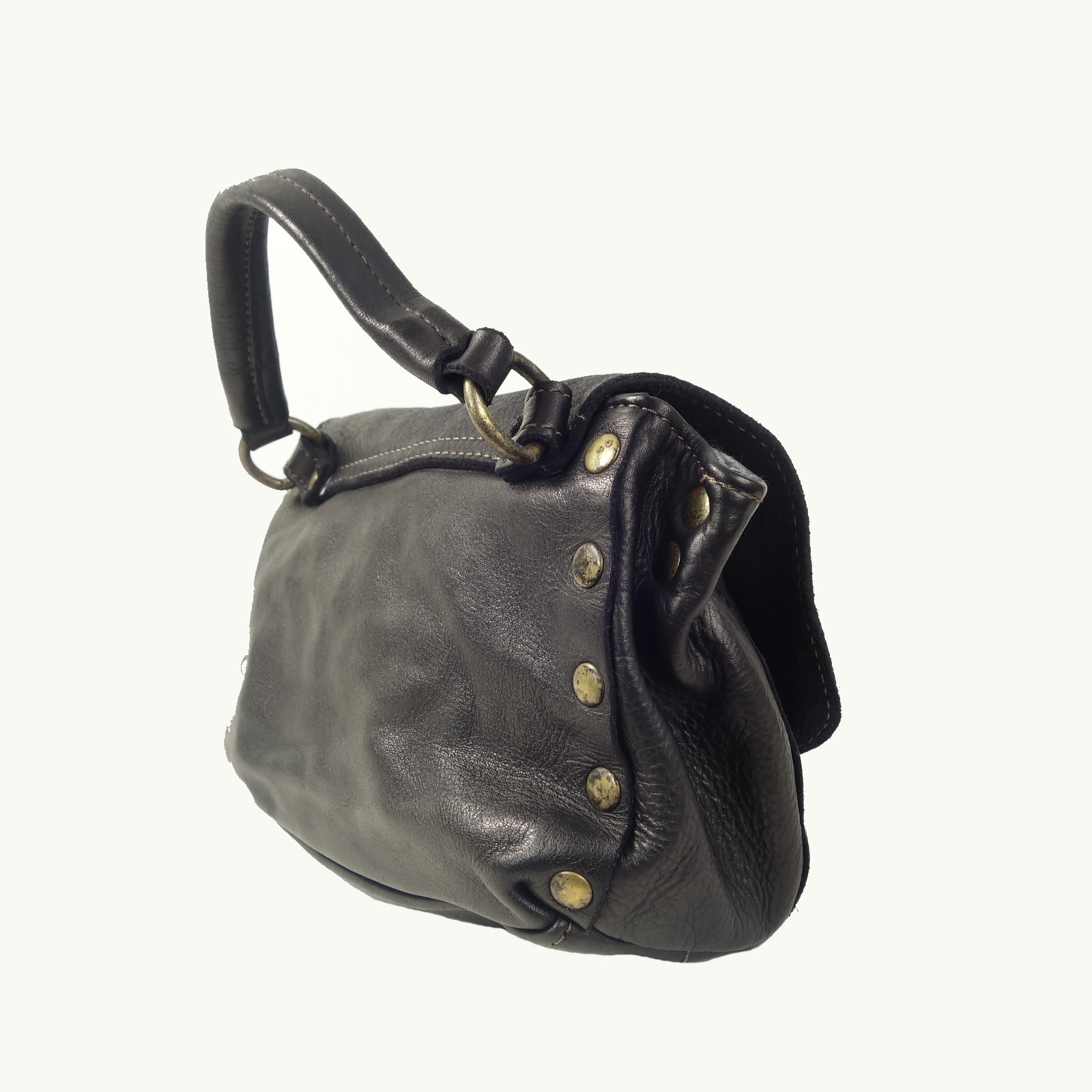 Collection Esprit Cuir Sara mini sac bandoulière noir cuir clouté