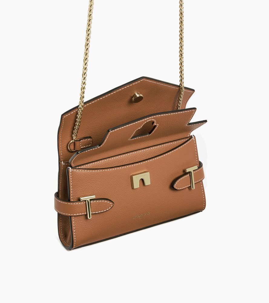 Le Tanneur Emilie Pochette Cuir Marron Grainé Chaîne