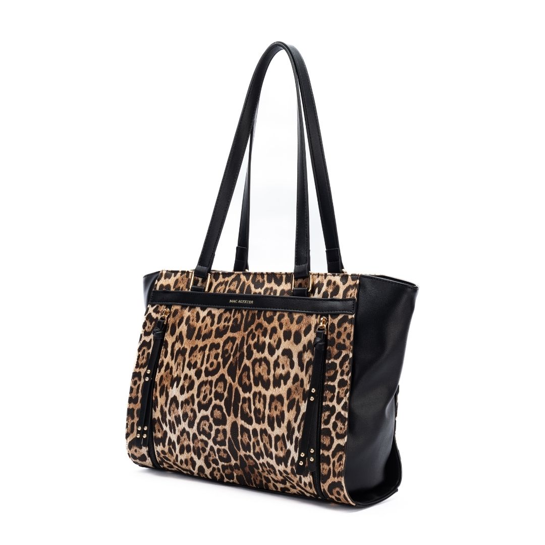 MAC ALYSTER Leopard sac cabas Noir imprimé léopard épaule