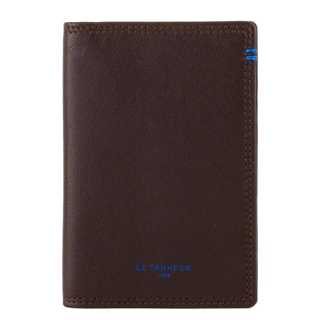 Le Tanneur porte-cartes vertical cuir lisse 6 cartes argent