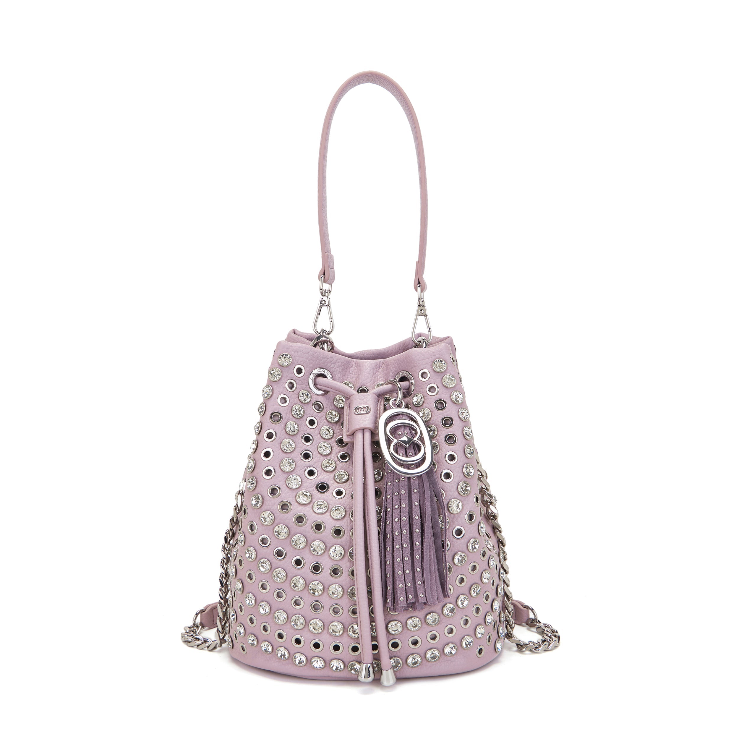 La Carrie Andromeda sac seau beige PU clouté 26 cm