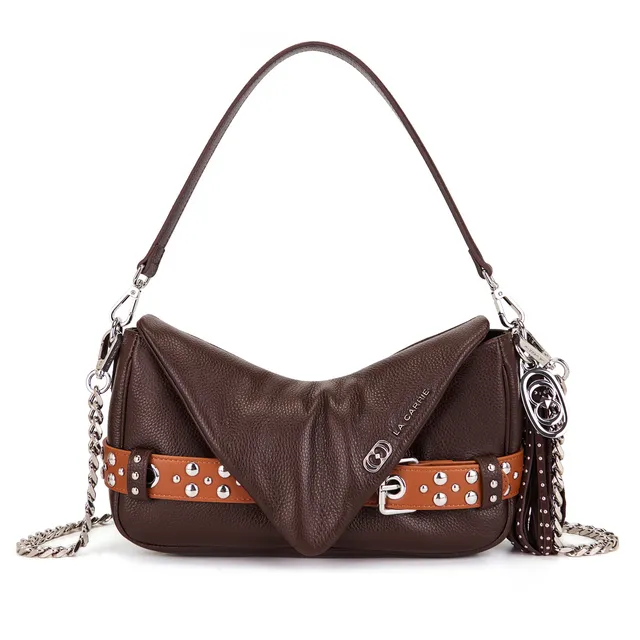 La Carrie Backdoor sac bandoulière marron 30 cm clouté