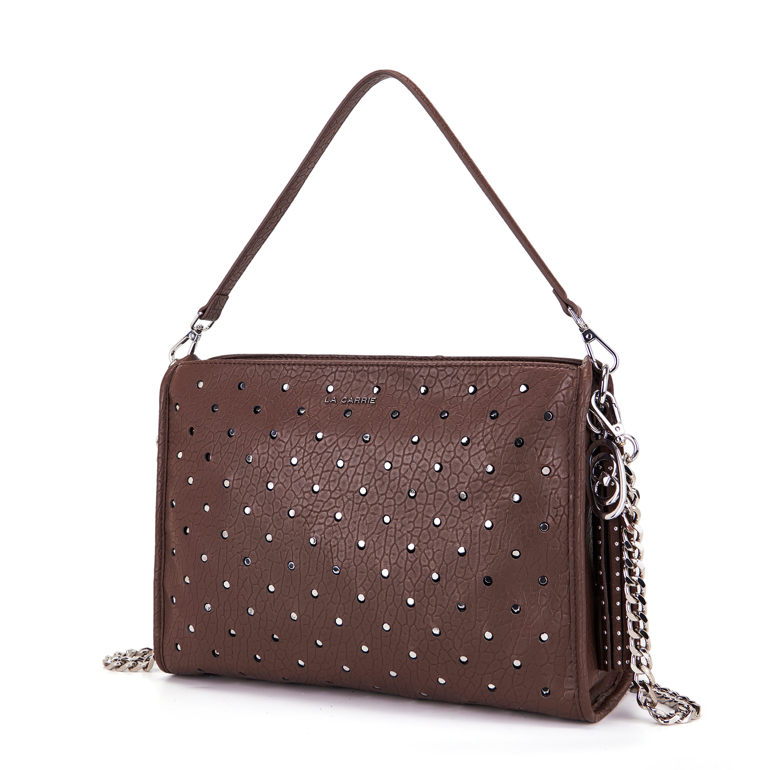 La Carrie Downtown sac épaule taupe 34 cm clouté