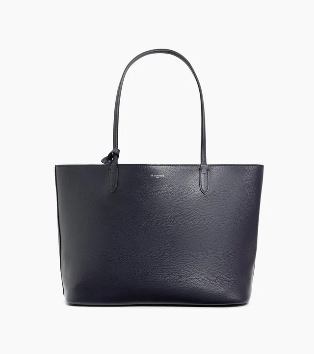 Le Tanneur Louise grand sac cabas cuir grainé bleu zippé