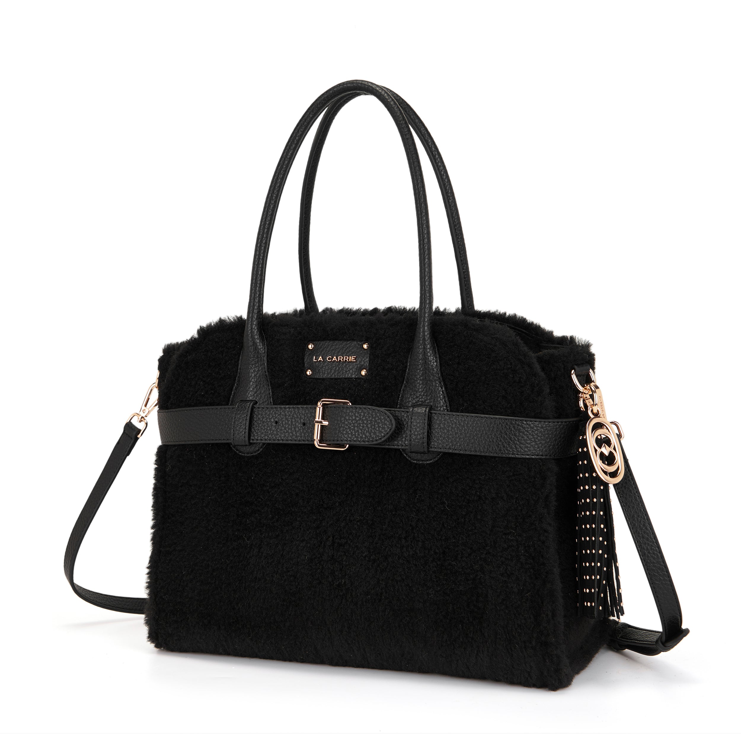 La Carrie Teddy sac shopping noir 35 cm fourrure