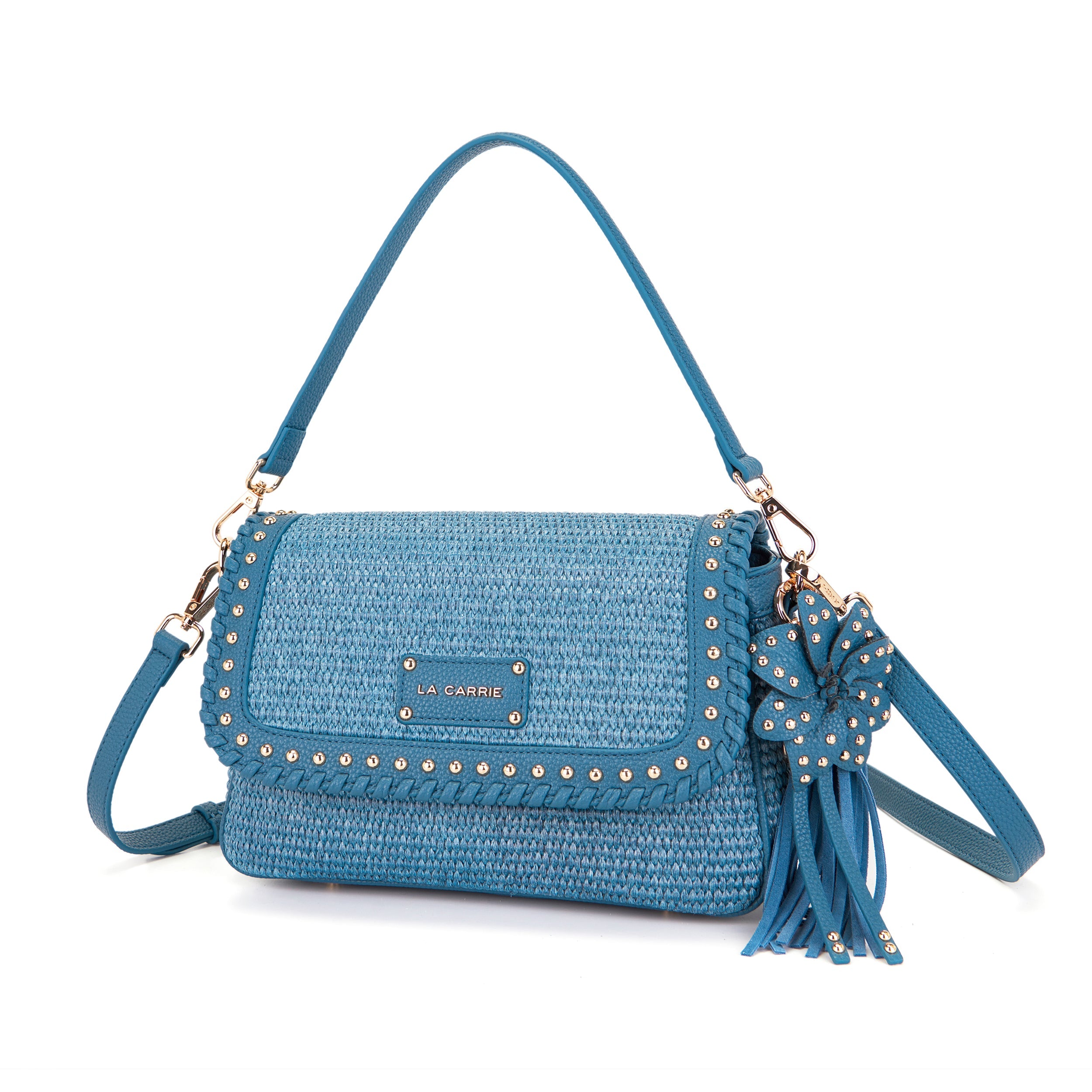 La Carrie La Plage sac épaule jeans raphia 29,5 cm