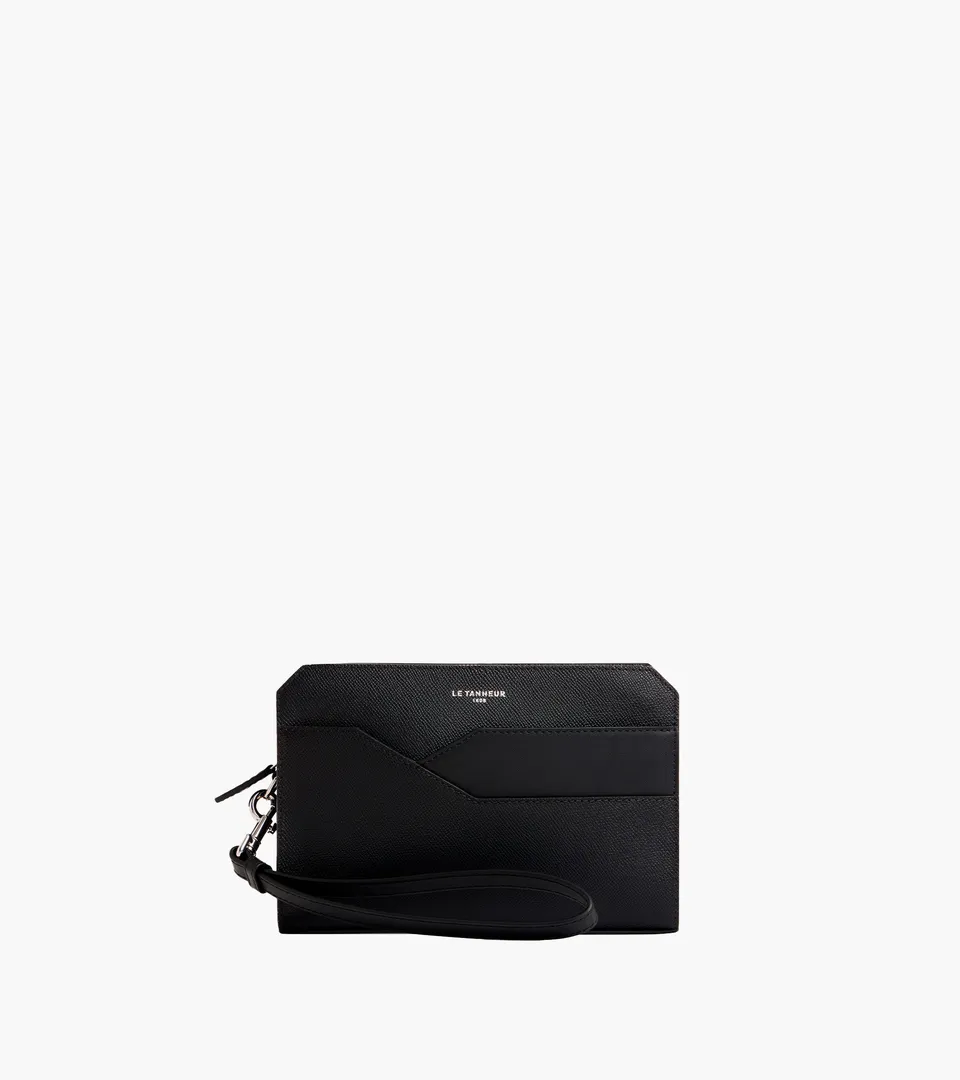 Le Tanneur Gaston Pochette Cuir Noir Grain Croisé