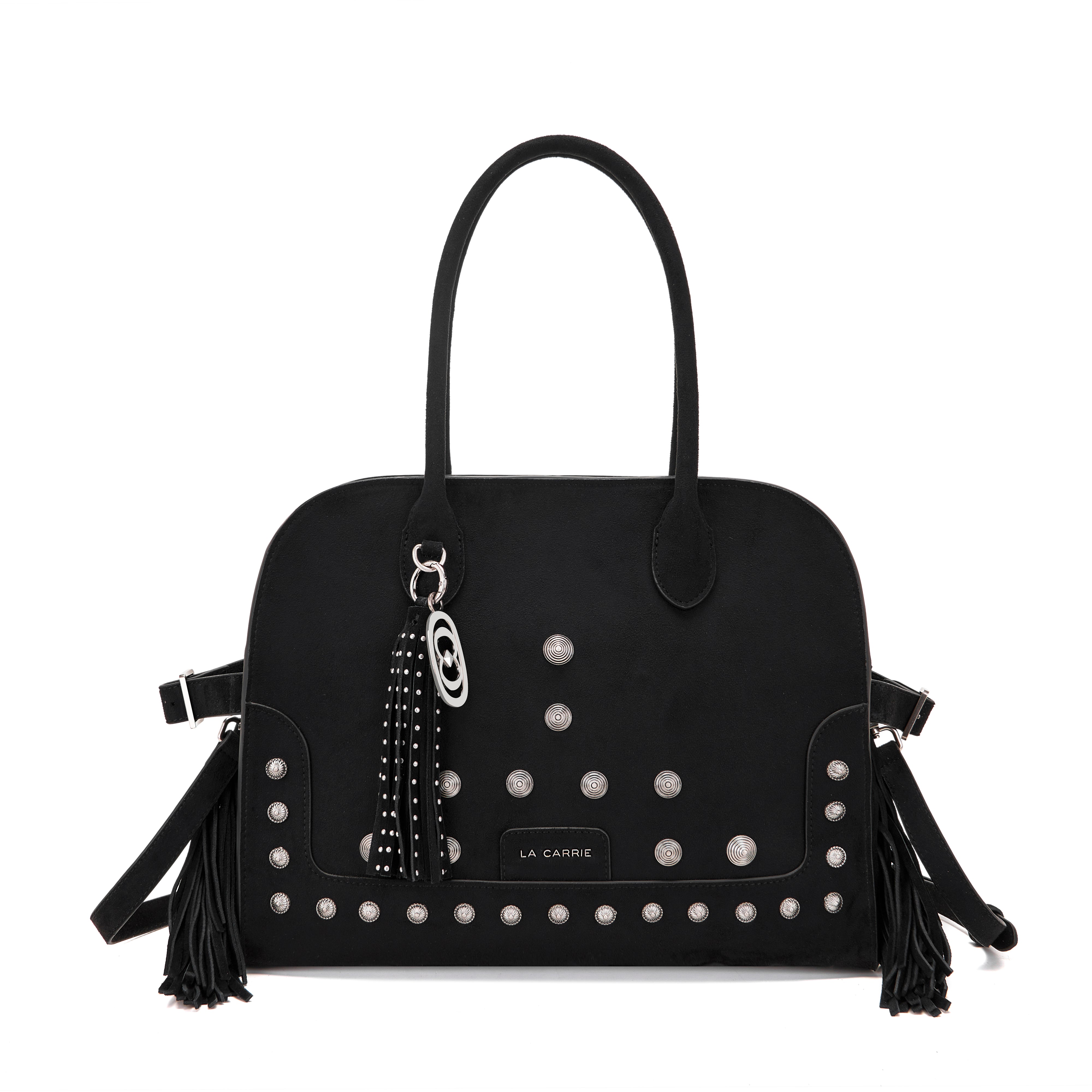 La Carrie Aztec sac shopping suède noir 35x16x29 cm clous