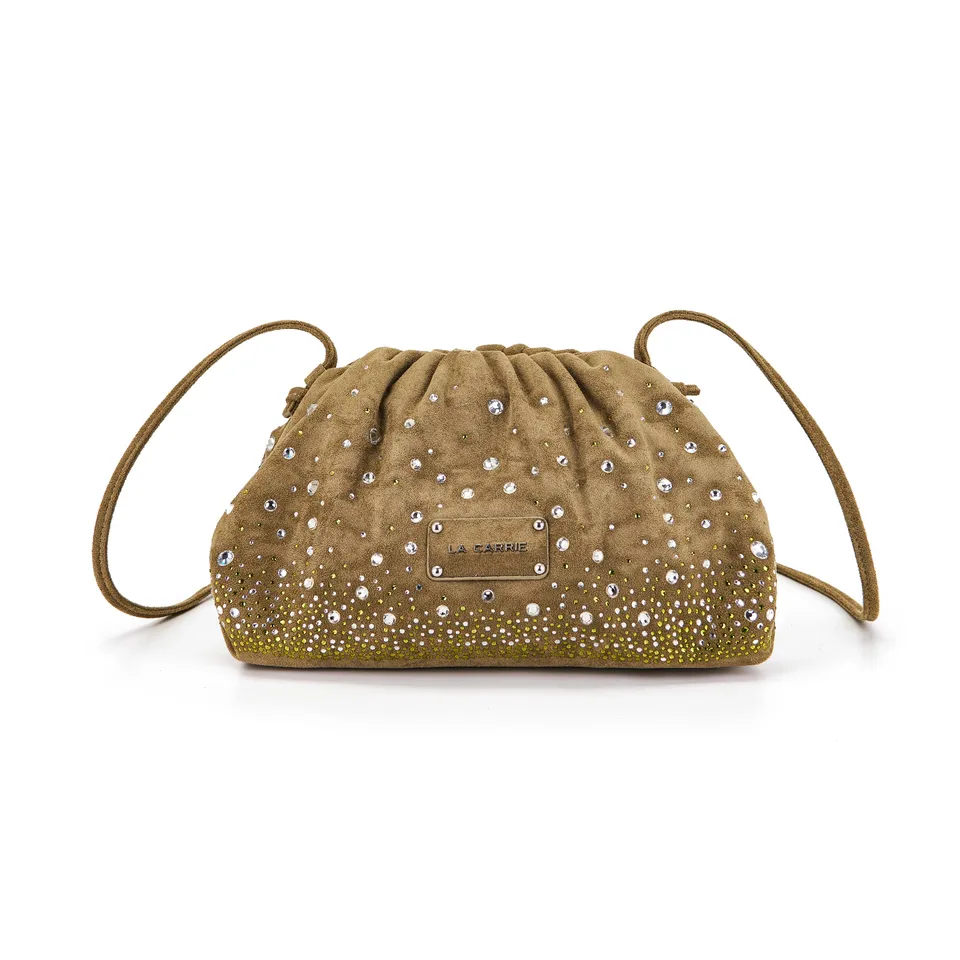 La Carrie Capsule Big sac épaule vert 30 cm suède strass