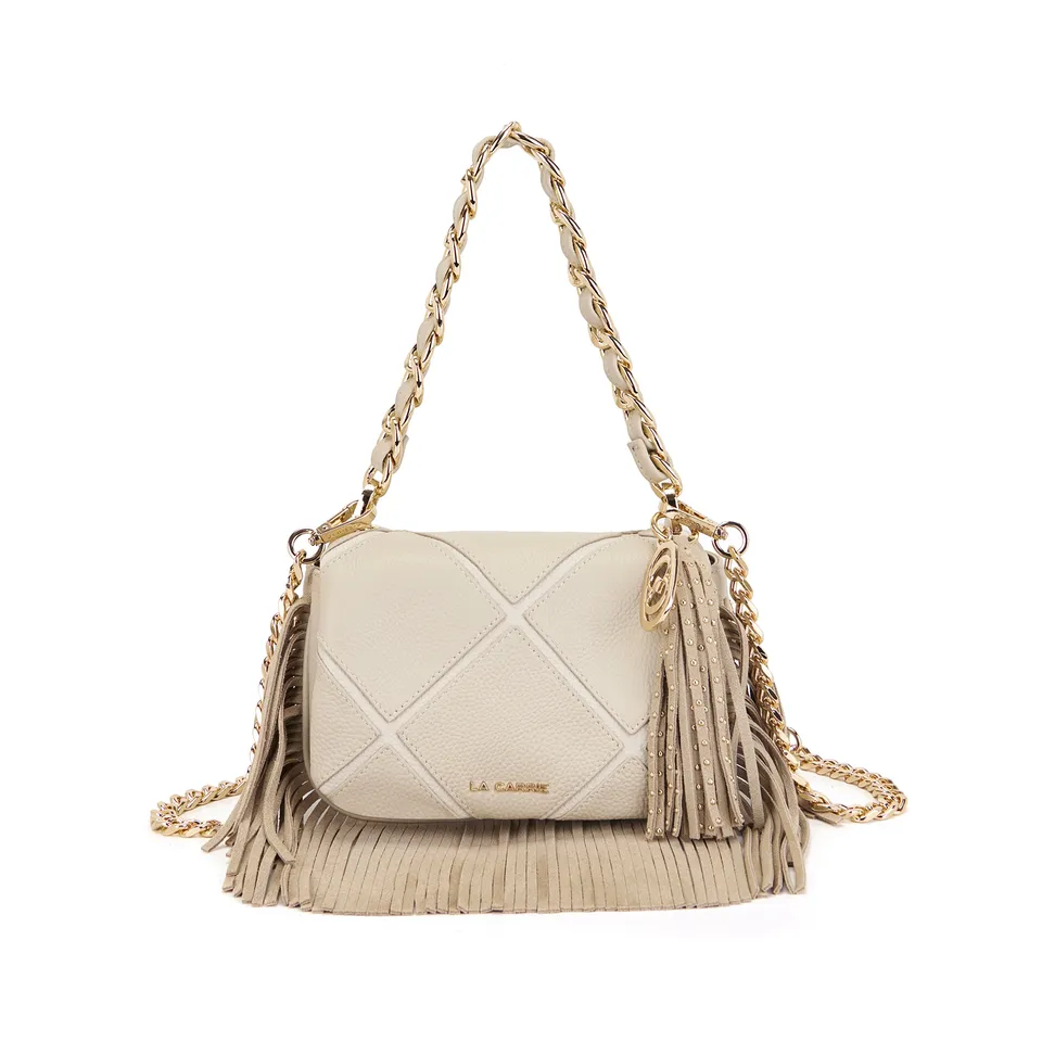 La Carrie Isabel sac bandoulière ivoire 21 cm cuir grainé