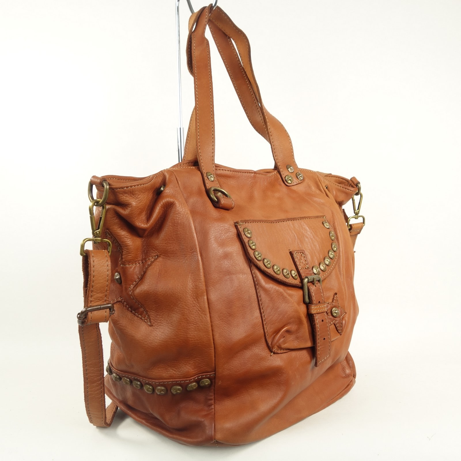 Collection Esprit Cuir Lili grand cabas XL naturel cuir clouté