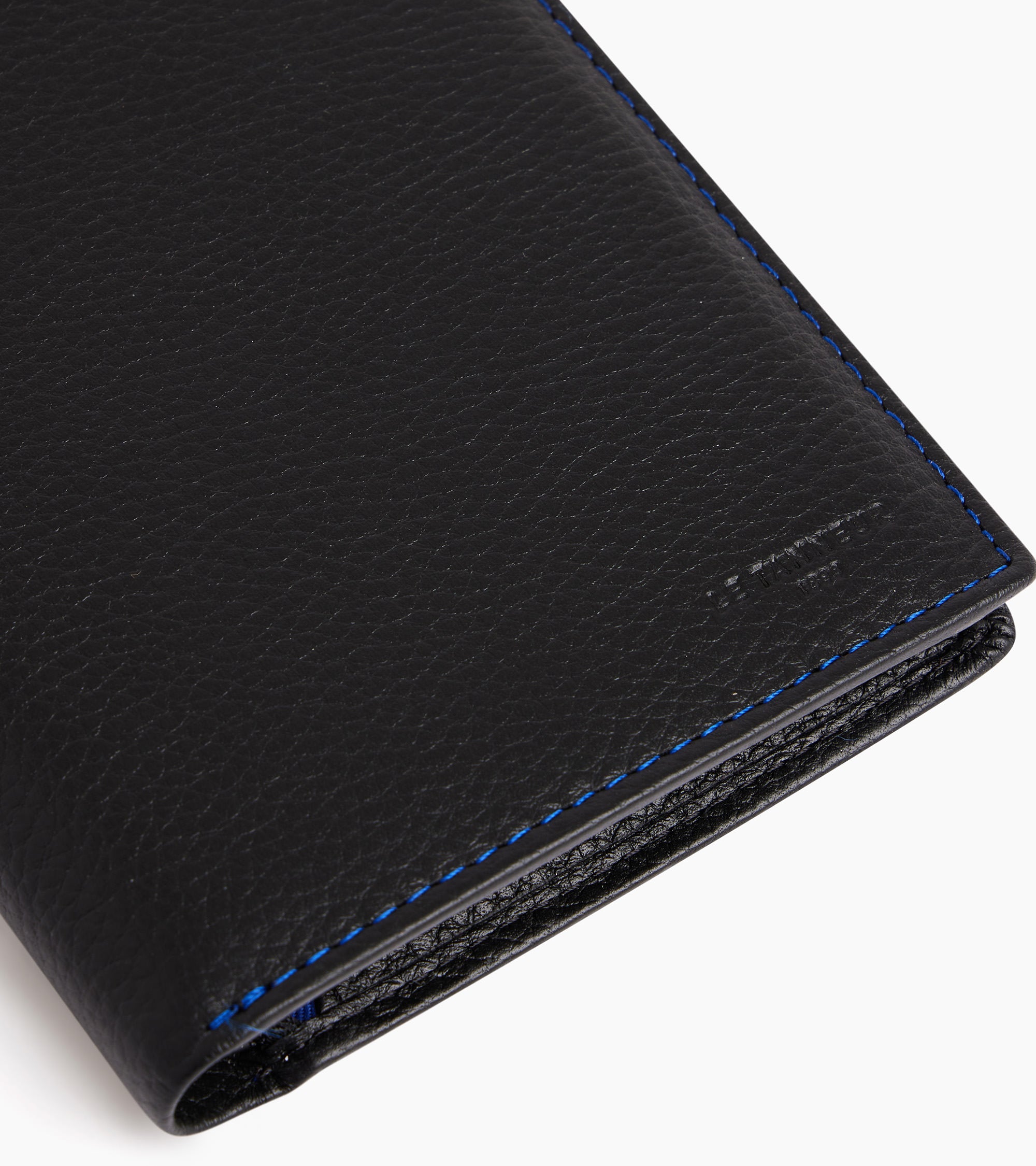 Le Tanneur Charles portefeuille zippé cuir grainé noir bleu